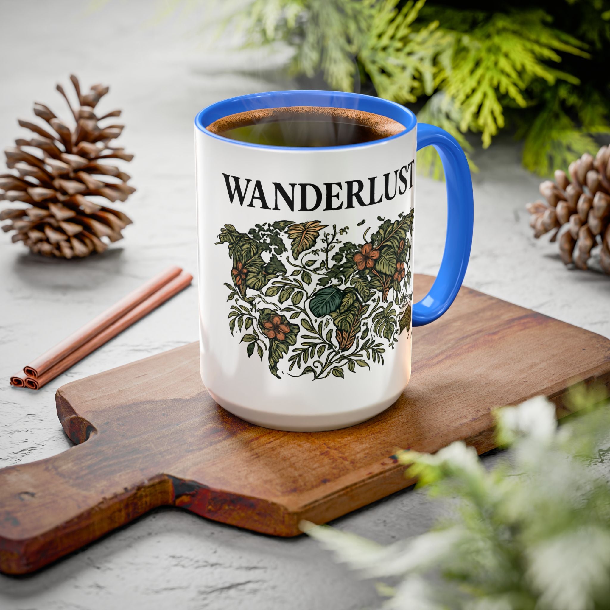 Wanderlust Floral Travel Mug — 11oz/15oz Ceramic Coffee Cup
