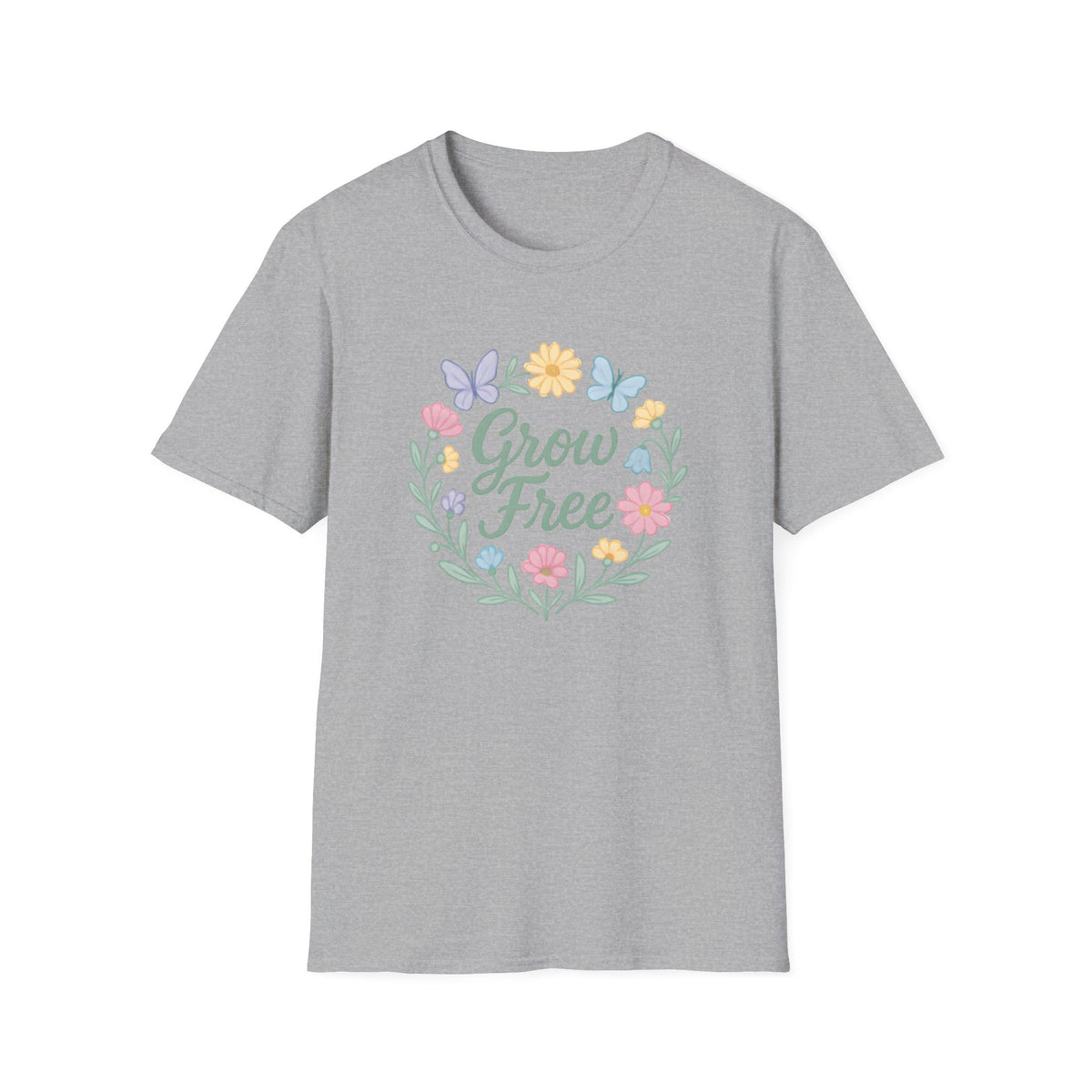 Grow Free Floral T-Shirt — Pastel Garden Butterfly Tee