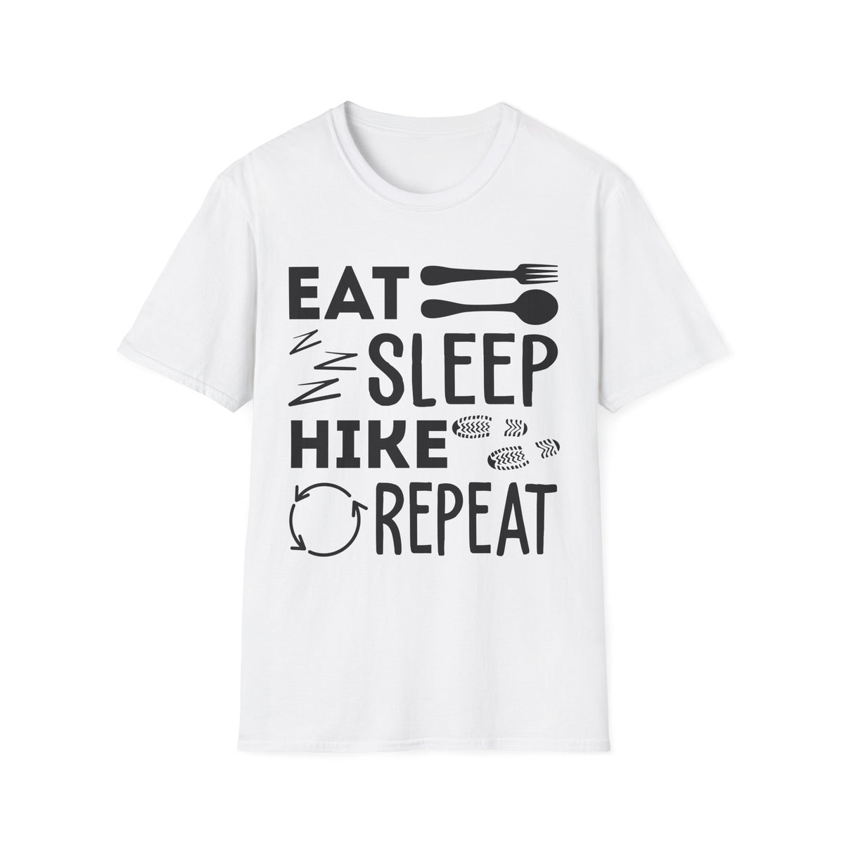 Eat Sleep Hike Repeat T‑Shirt — Outdoor Hiking Graphic Tee