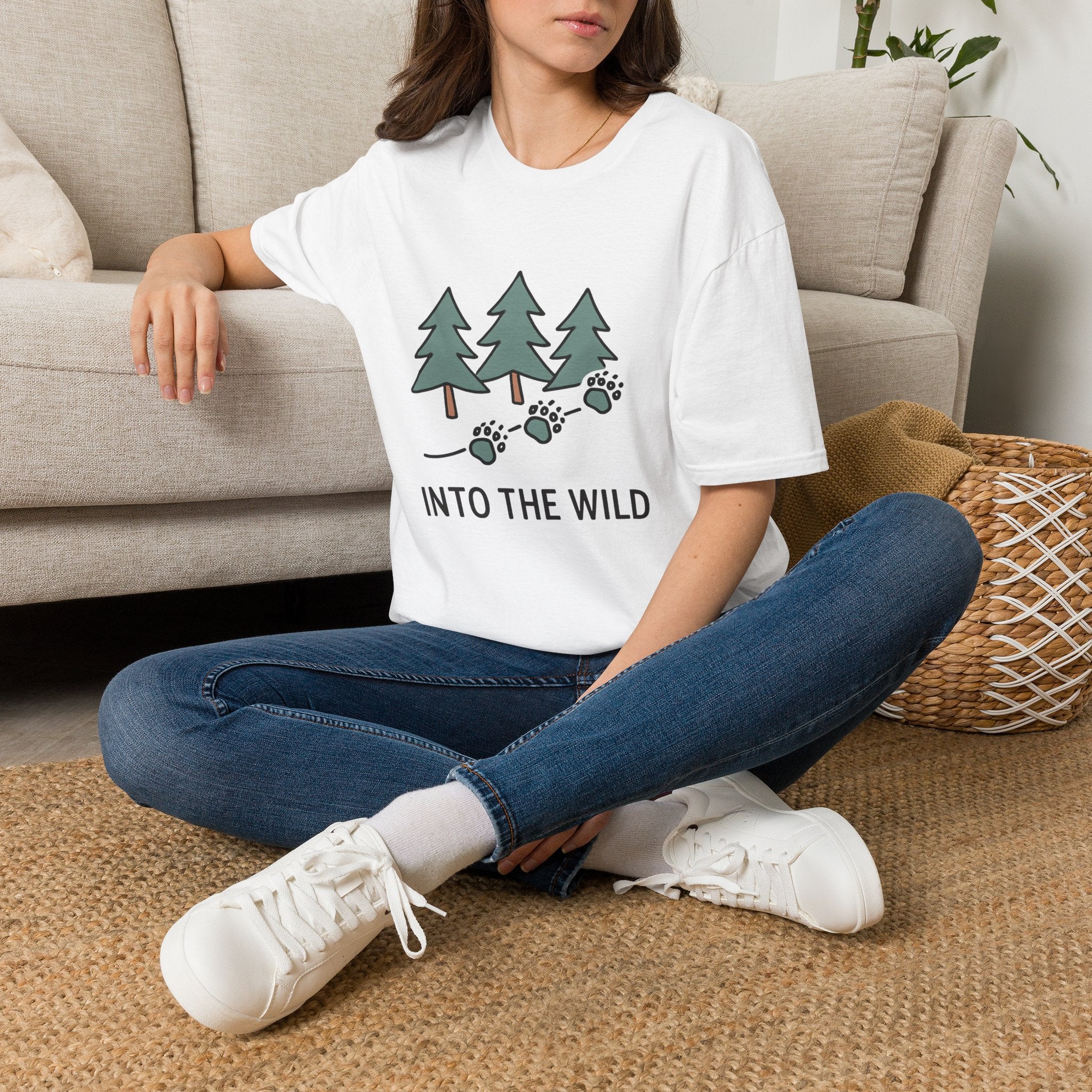 Into the Wild T-Shirt — Pine Trees & Paw Prints Outdoors Tee