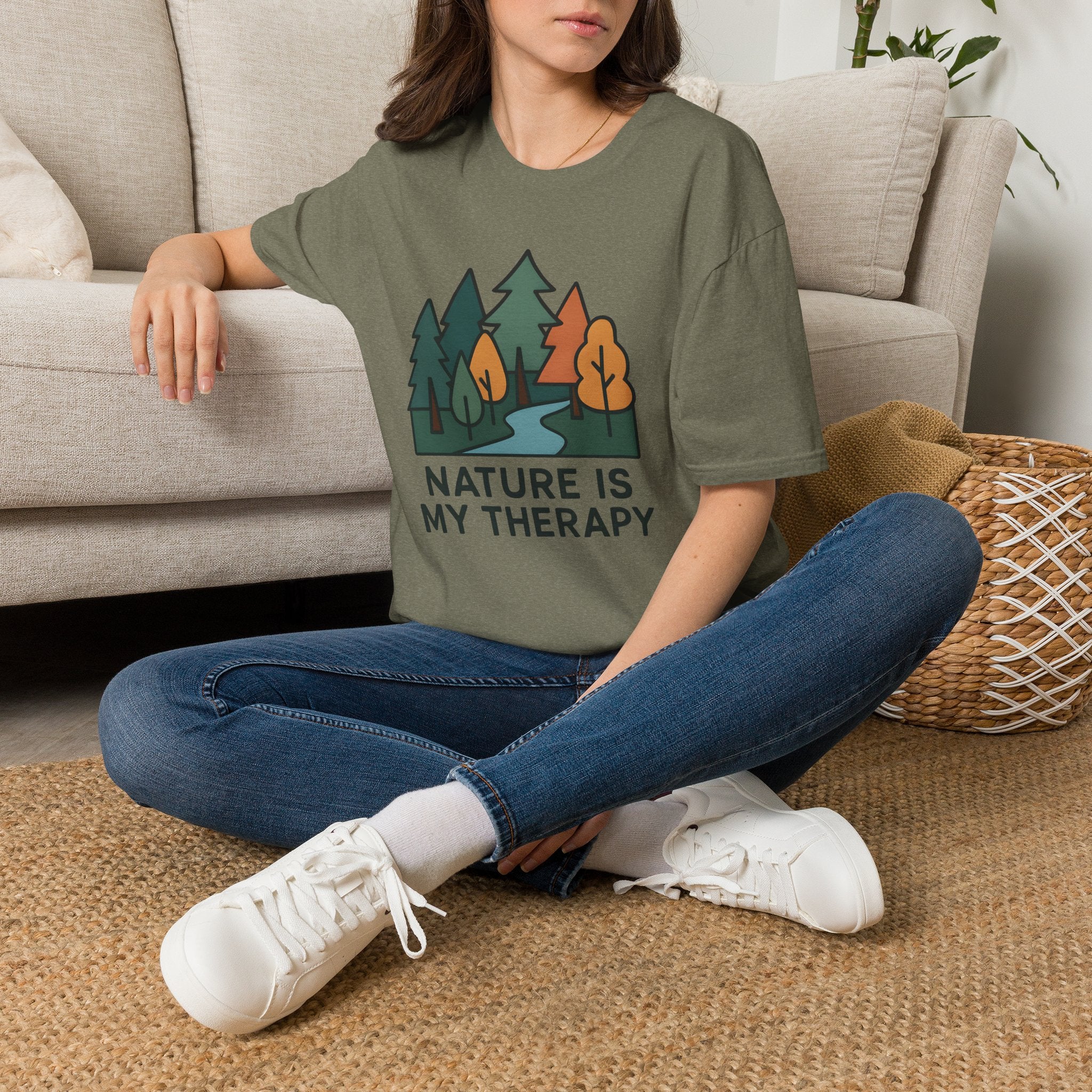 Nature Is My Therapy T-Shirt — Scenic Forest River Graphic Tee