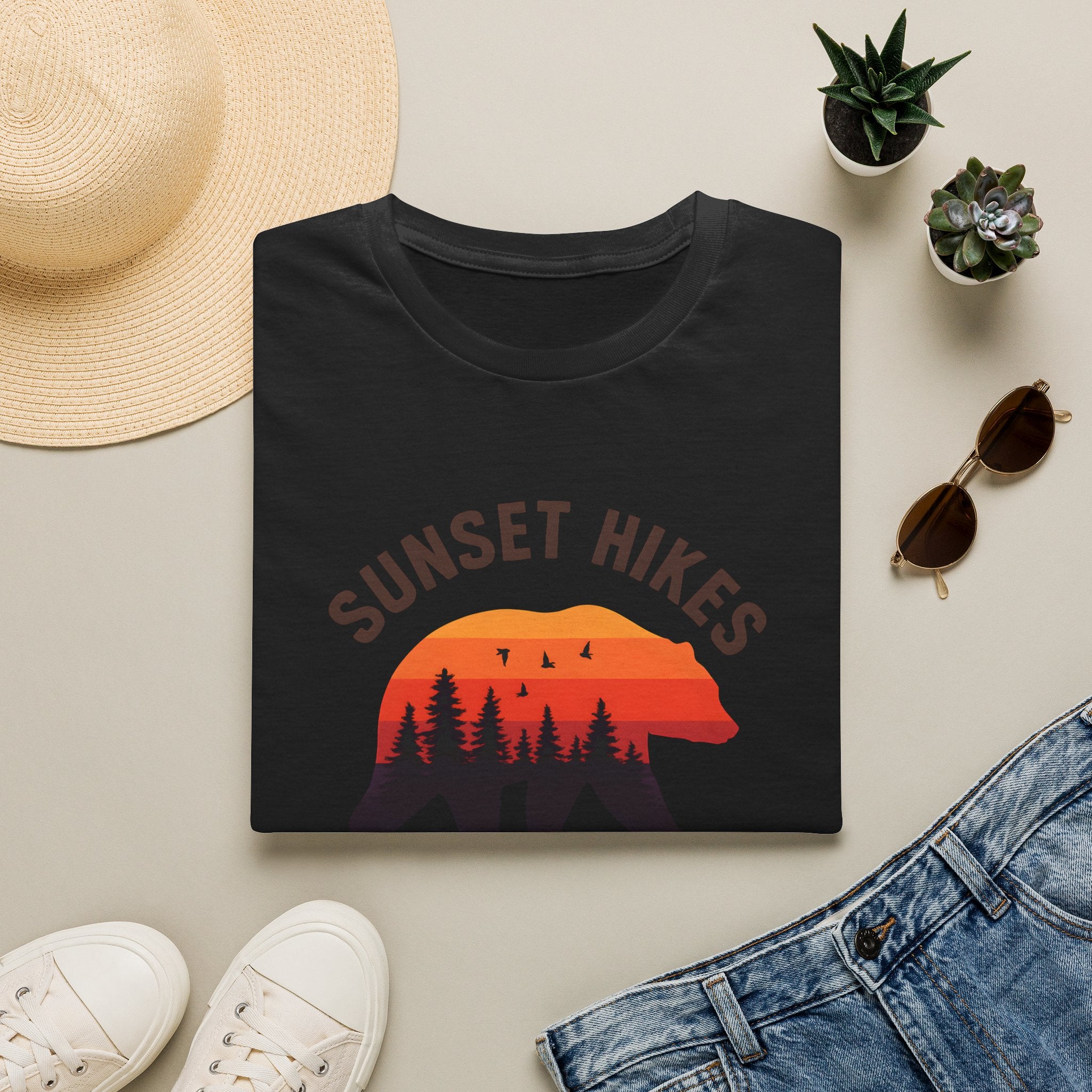 Sunset Hikes T-Shirt — Bear Silhouette Mountain Sunset Tee