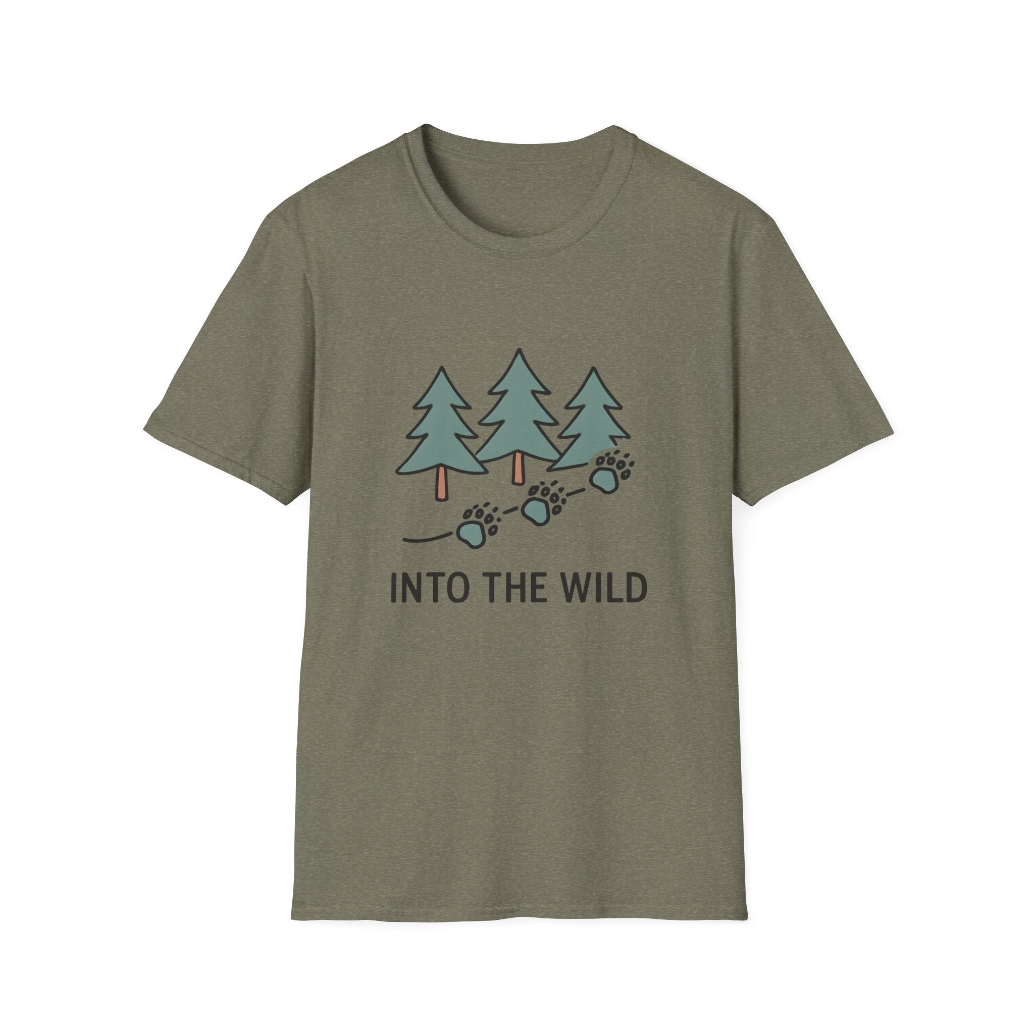 Into the Wild T-Shirt — Pine Trees & Paw Prints Outdoors Tee