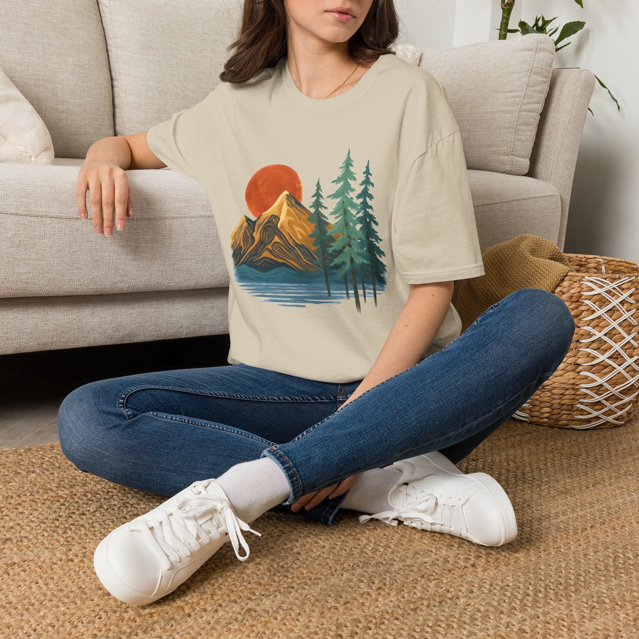 Mountain Sunset T-Shirt — Vintage Pine Forest Graphic