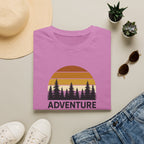 Adventure Awaits T-Shirt — Retro Sunset Forest Graphic Tee