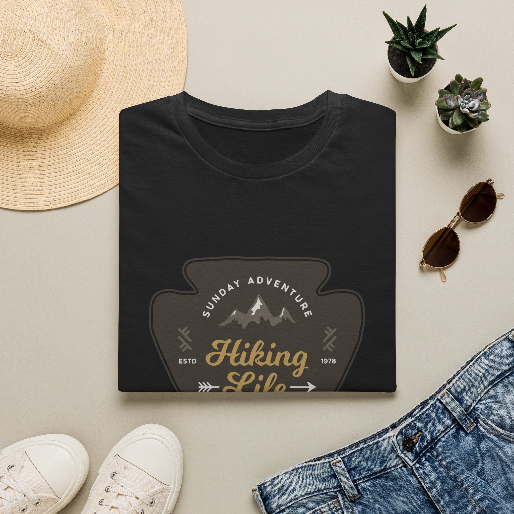 Hiking Life Graphic T-Shirt — Sunday Adventure Mountain Badge Tee