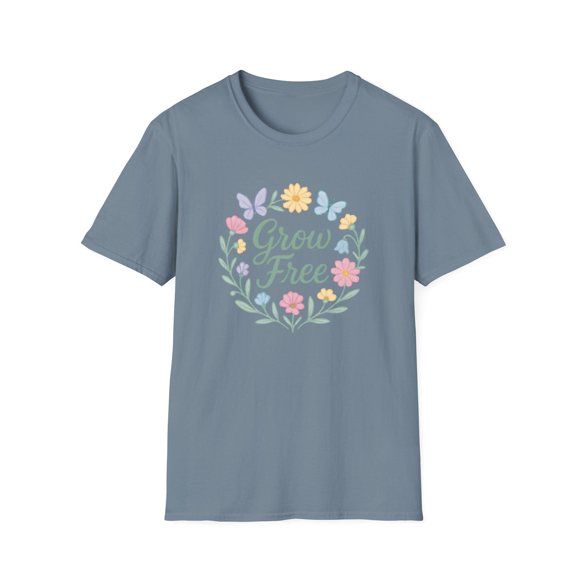 Grow Free Floral T-Shirt — Pastel Garden Butterfly Tee
