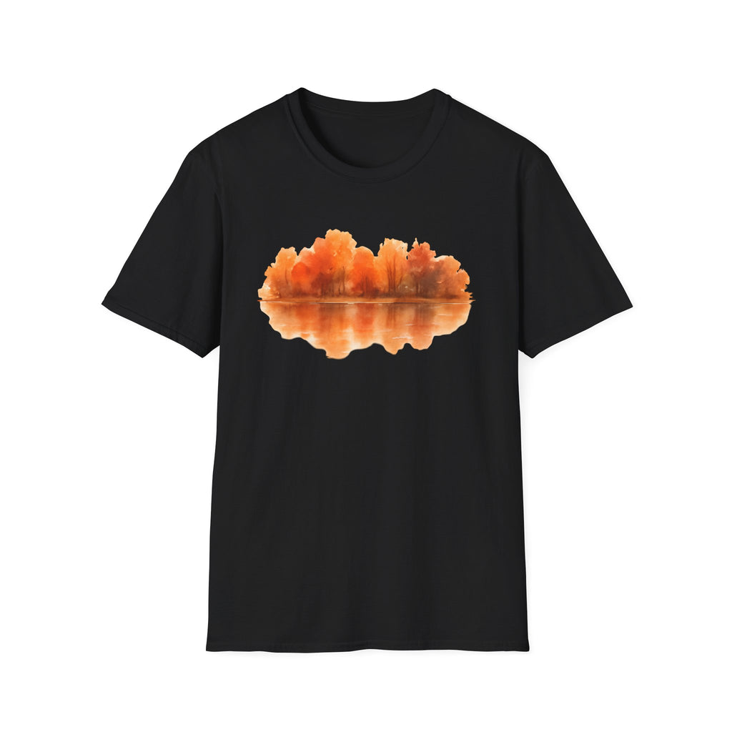 Autumn Lake Reflection T-Shirt — Orange Fall Trees Graphic Tee