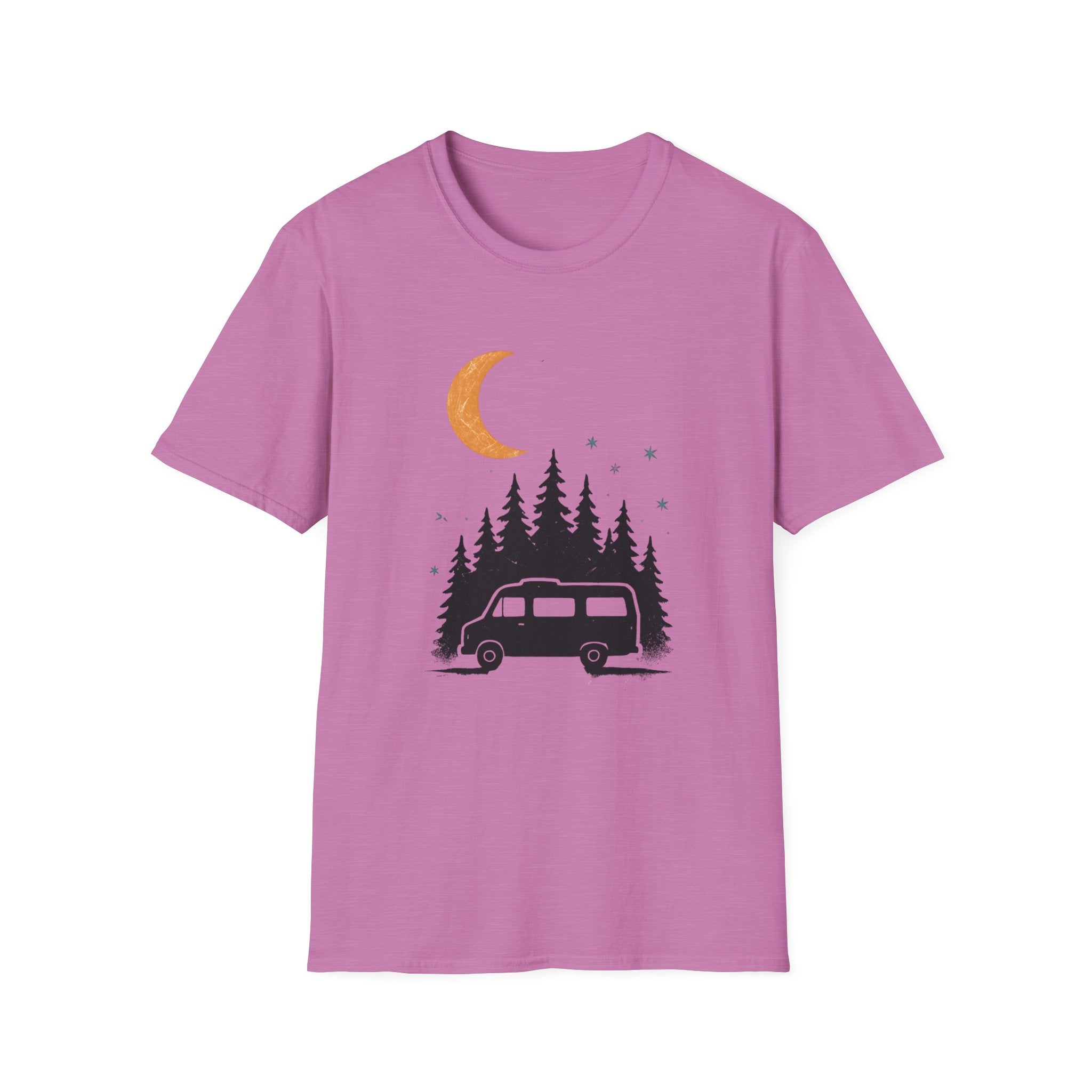 T-Shirt: Retro Camper Night Moon Tee — Forest Van Camping Graphic