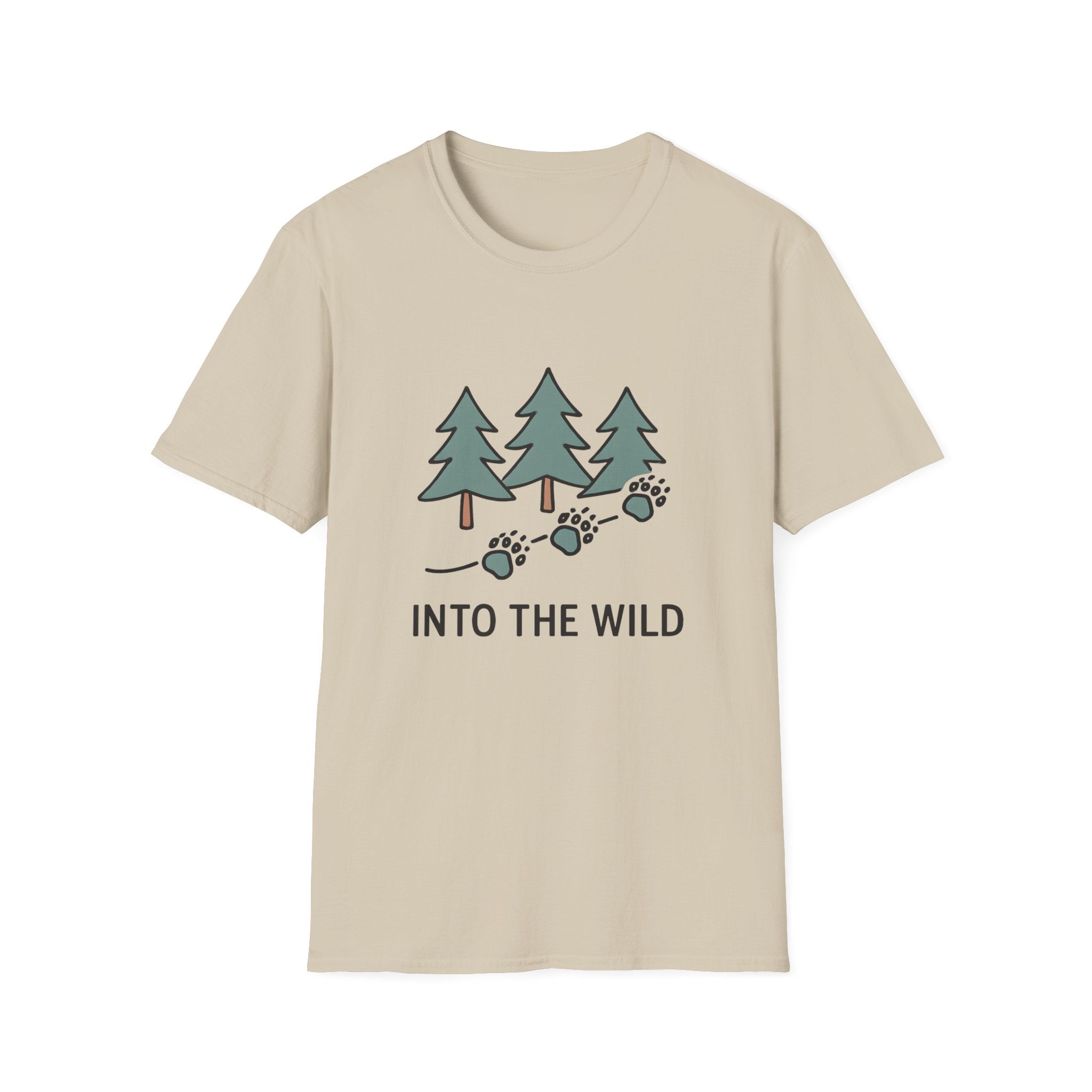 Into the Wild T-Shirt — Pine Trees & Paw Prints Outdoors Tee