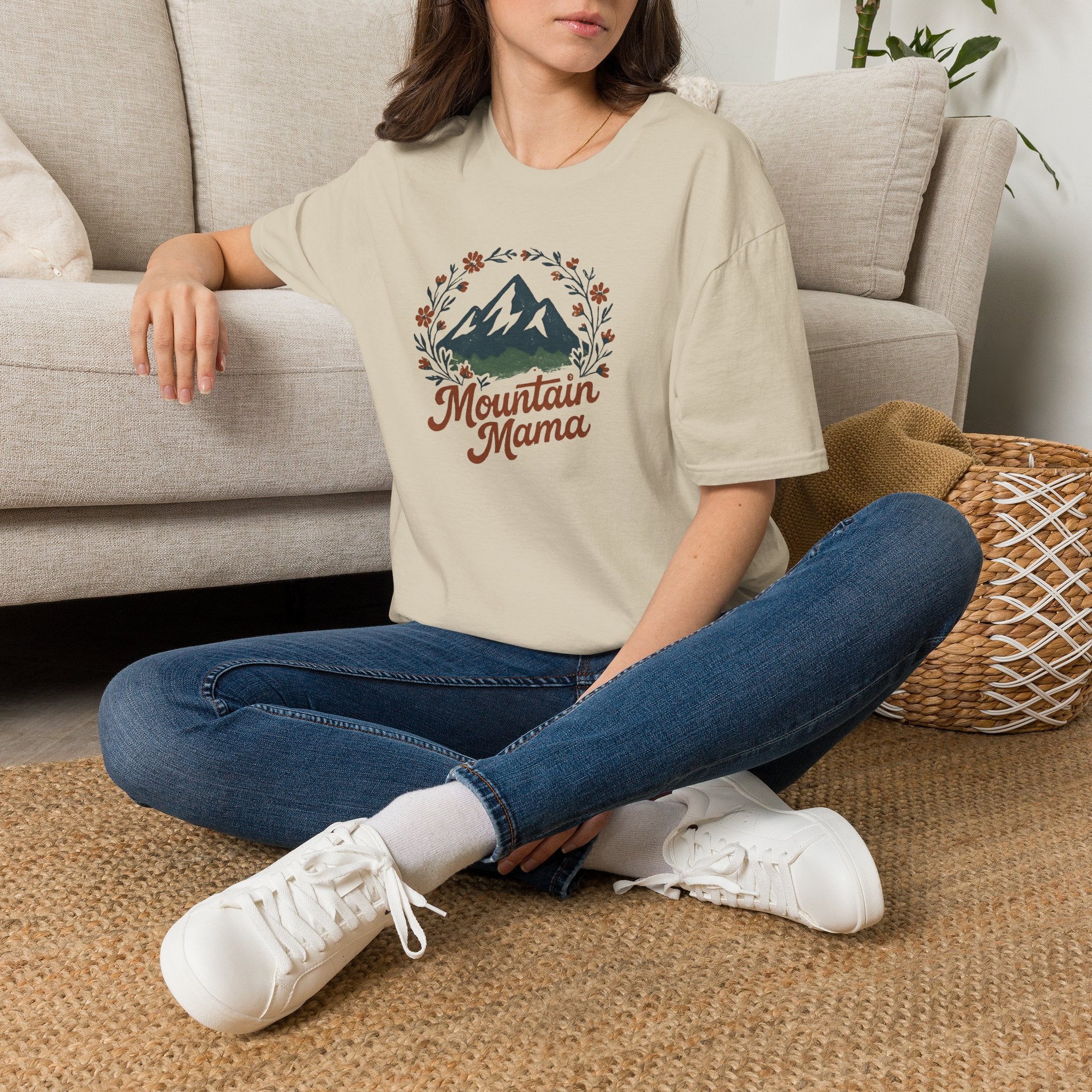 Mountain Mama T-Shirt — Floral Mountain Graphic Tee for Outdoor Moms