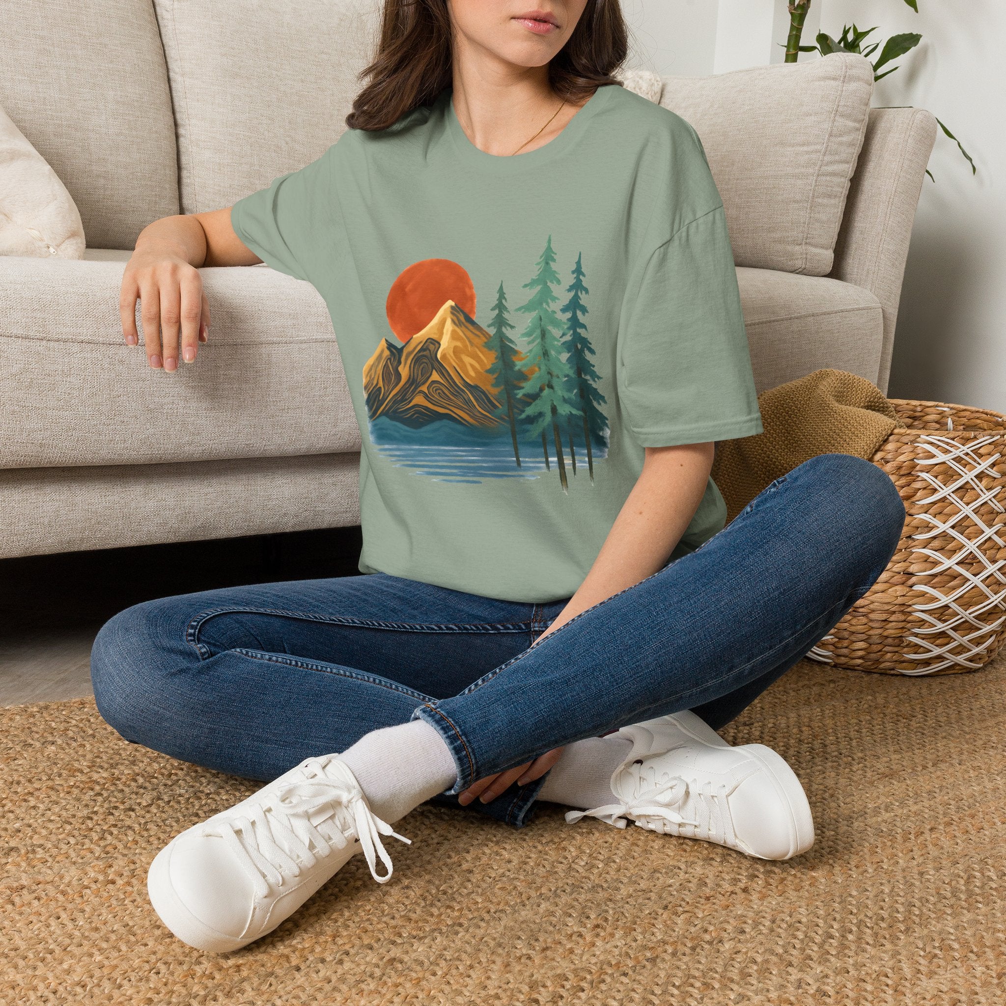 Mountain Sunset T-Shirt — Vintage Pine Forest Graphic