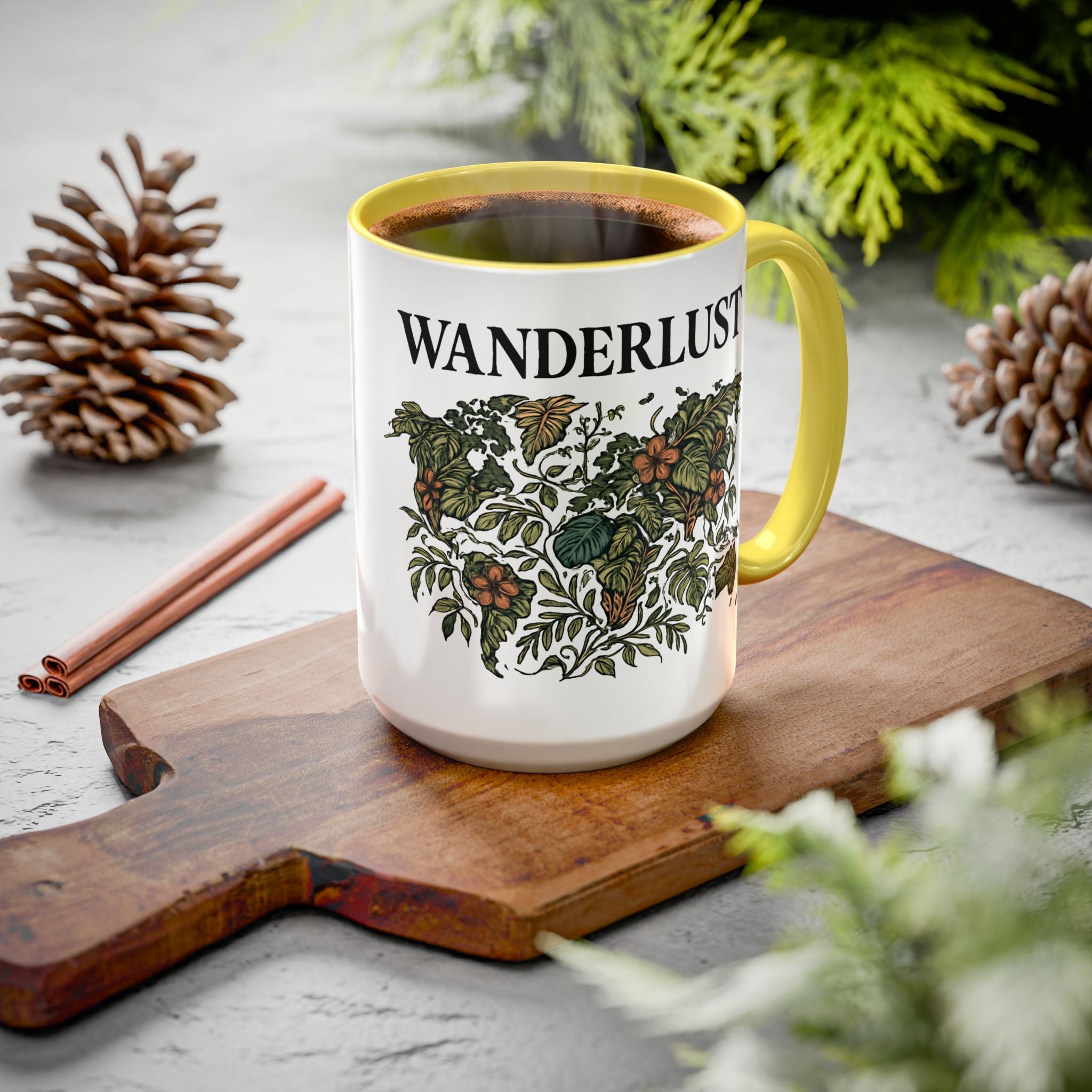Wanderlust Floral Travel Mug — 11oz/15oz Ceramic Coffee Cup