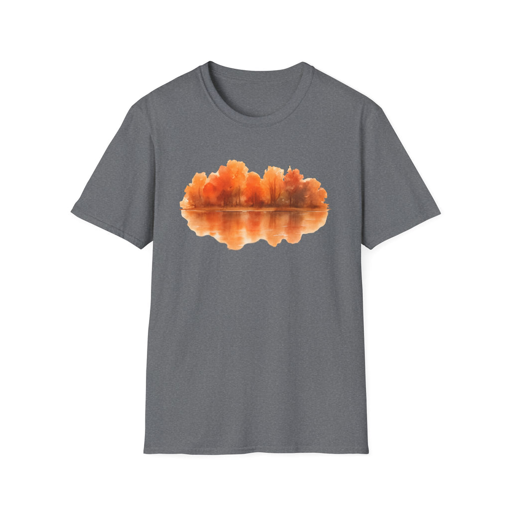 Autumn Lake Reflection T-Shirt — Orange Fall Trees Graphic Tee