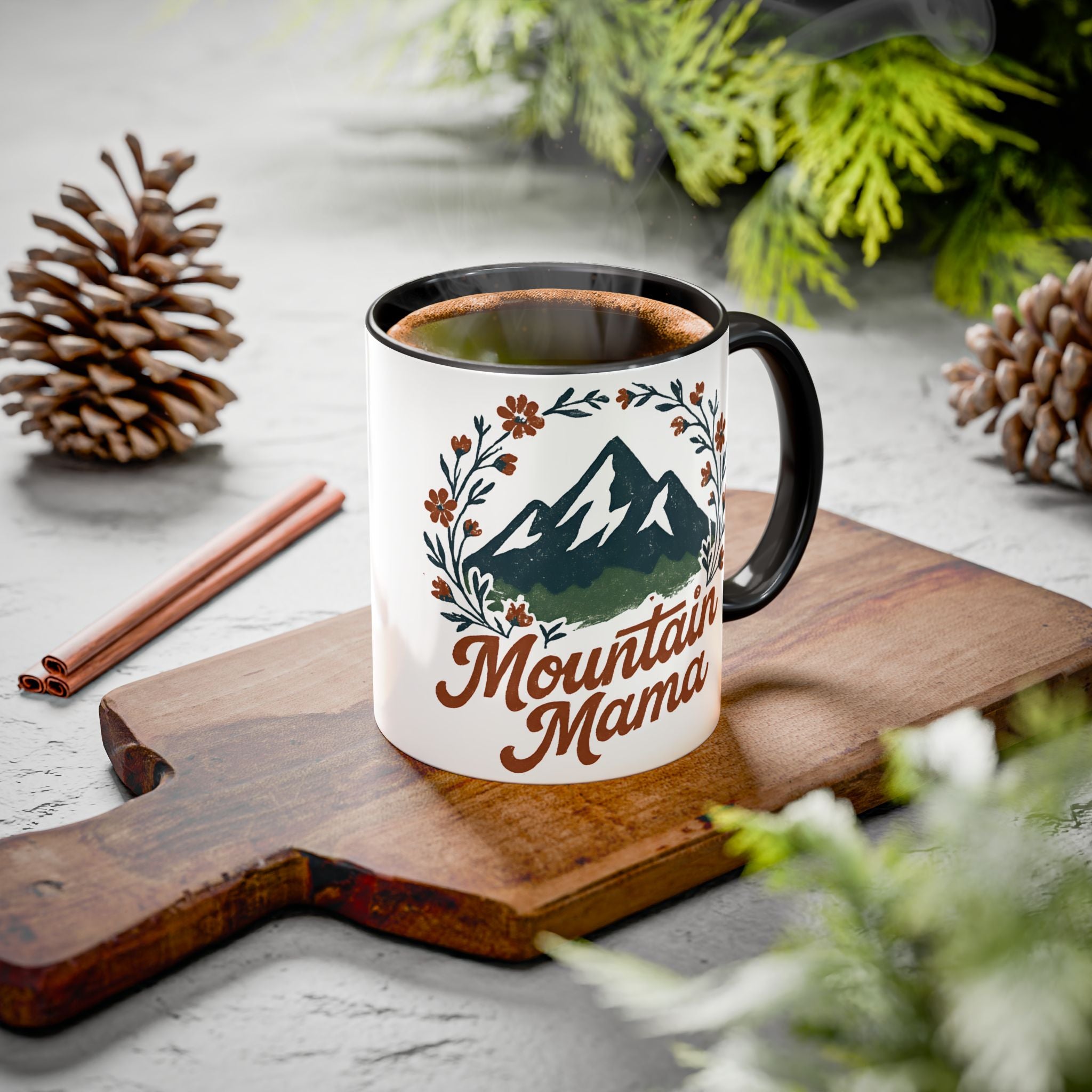 Mountain Mama Coffee Mug — 11oz & 15oz Floral Mountain Ceramic Mug