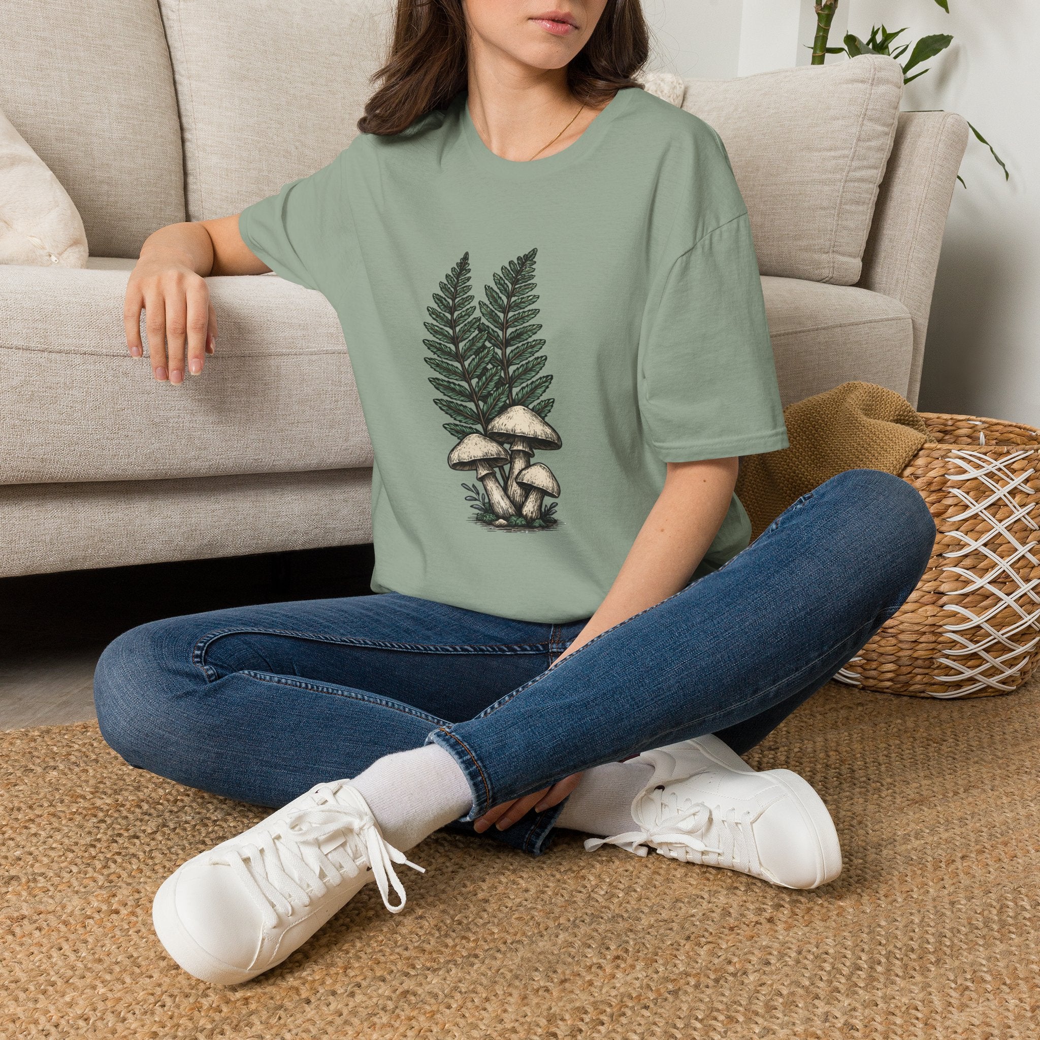 Fern & Mushroom Botanical Tee — Nature-Inspired Graphic T-Shirt