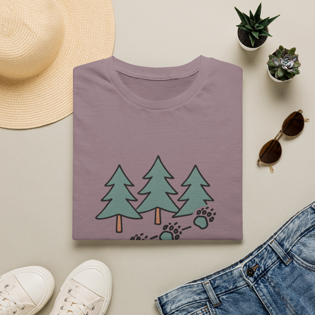Into the Wild T-Shirt — Pine Trees & Paw Prints Outdoors Tee