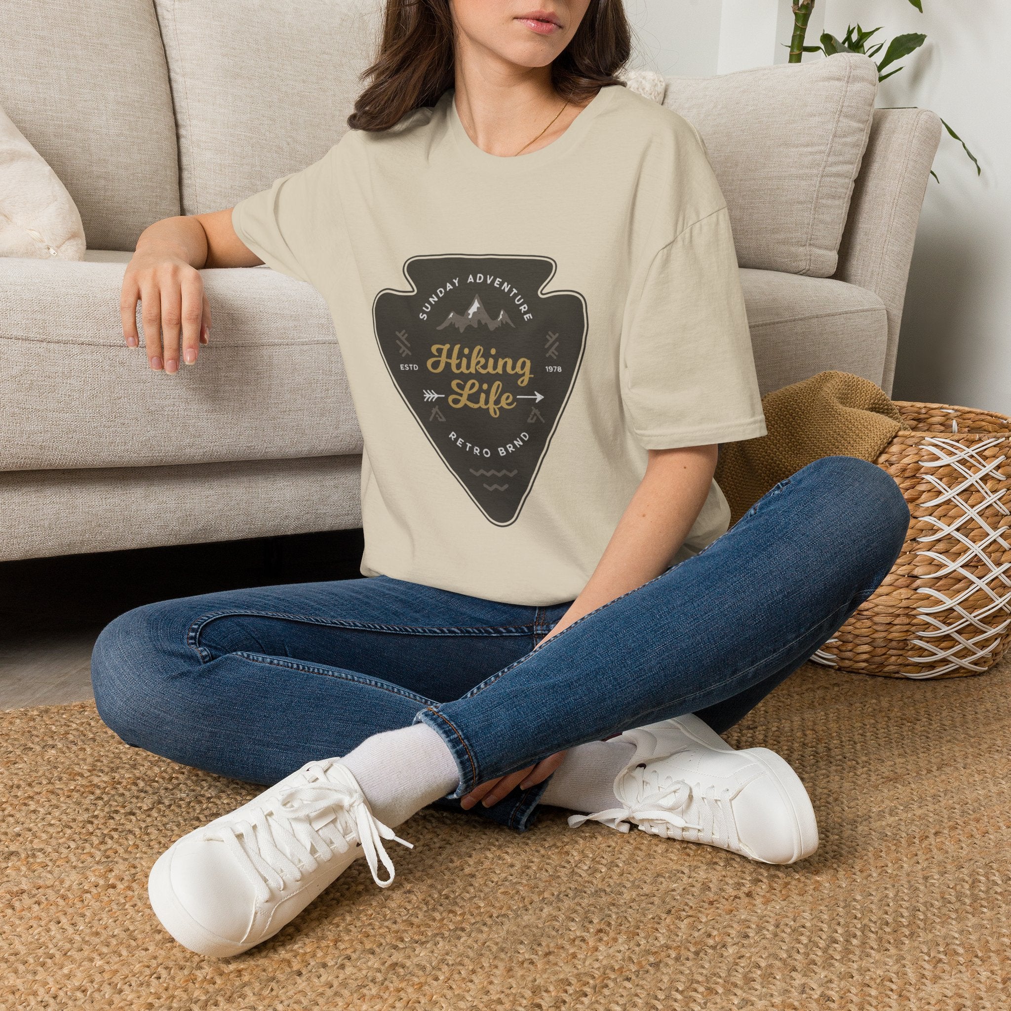 Hiking Life Graphic T-Shirt — Sunday Adventure Mountain Badge Tee