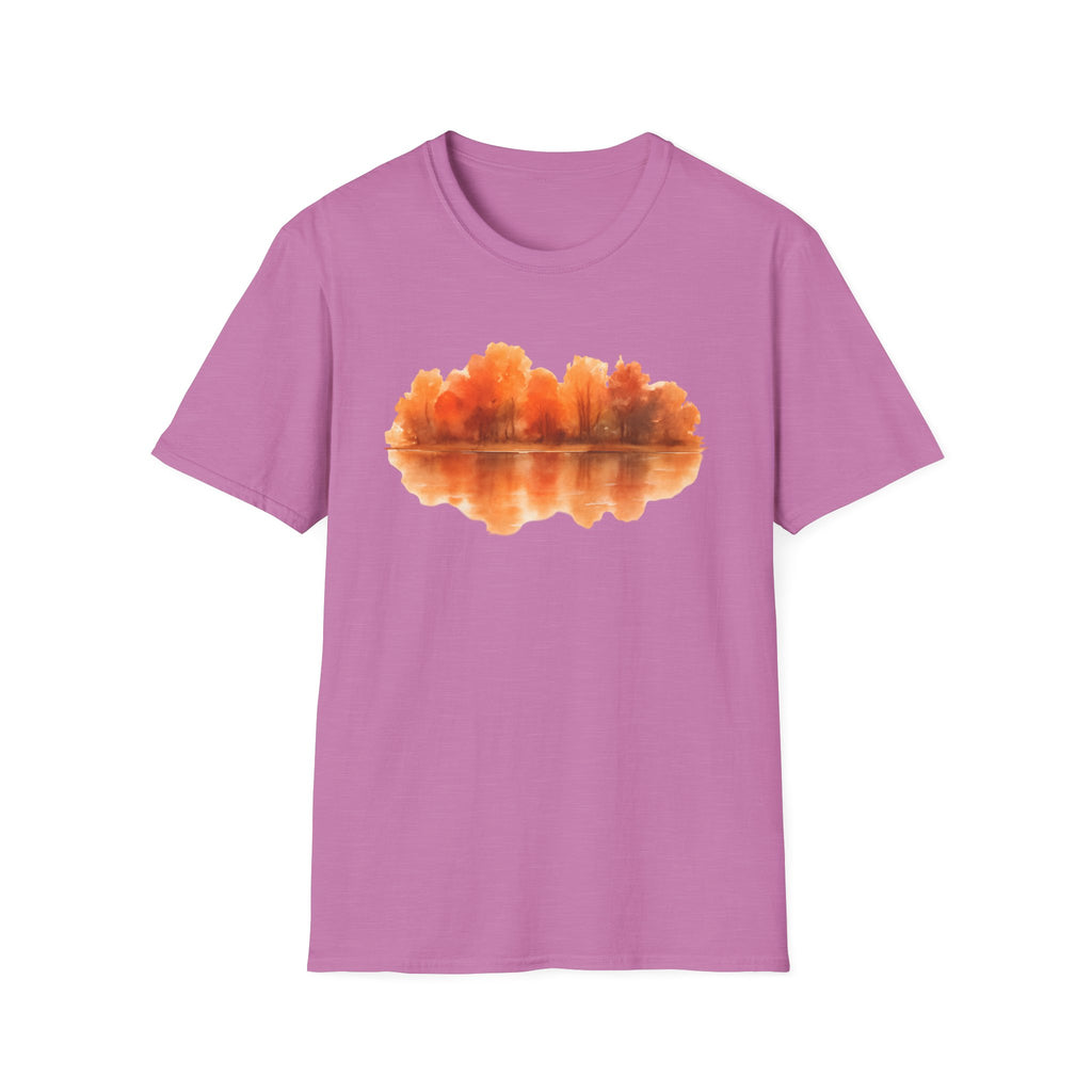 Autumn Lake Reflection T-Shirt — Orange Fall Trees Graphic Tee