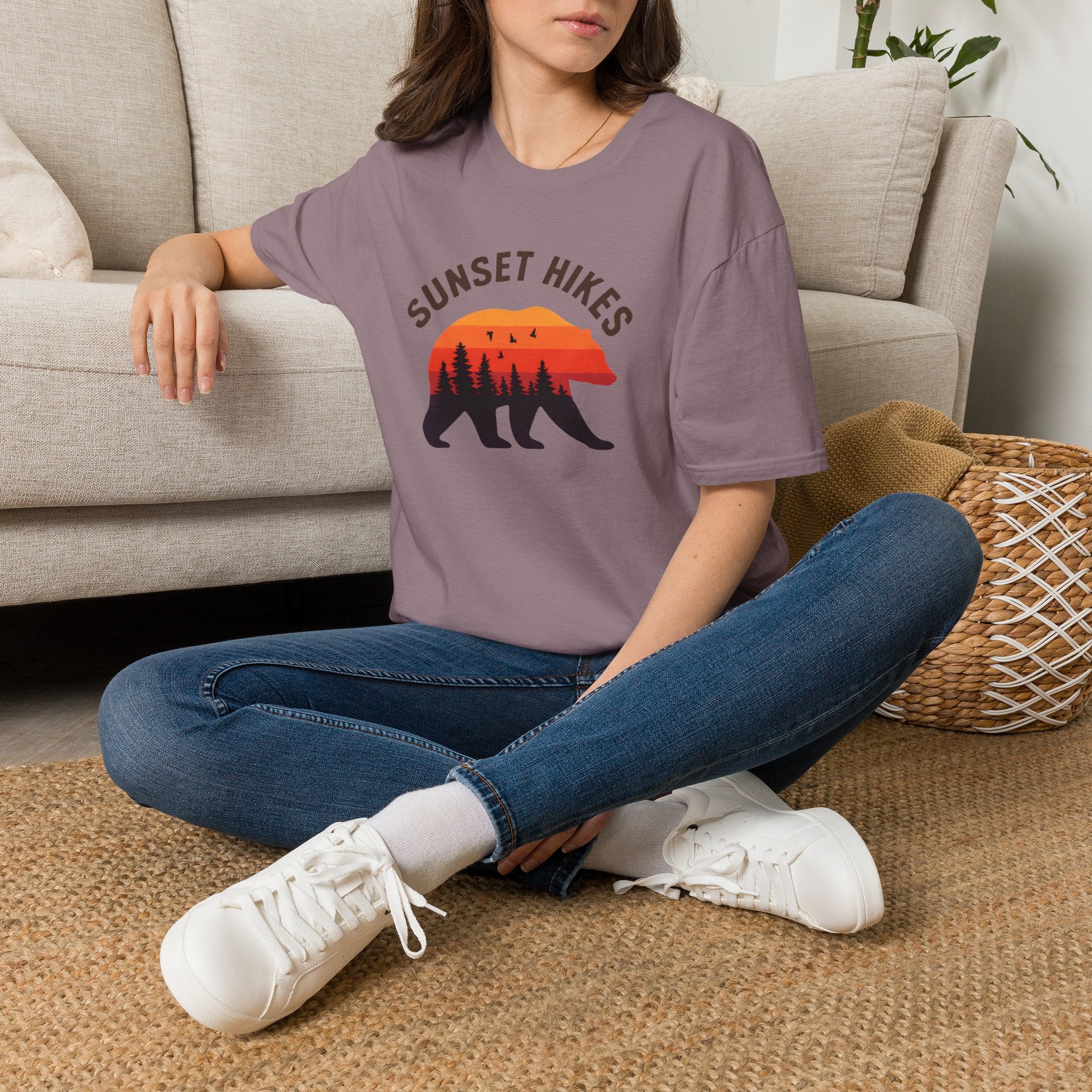 Sunset Hikes T-Shirt — Bear Silhouette Mountain Sunset Tee