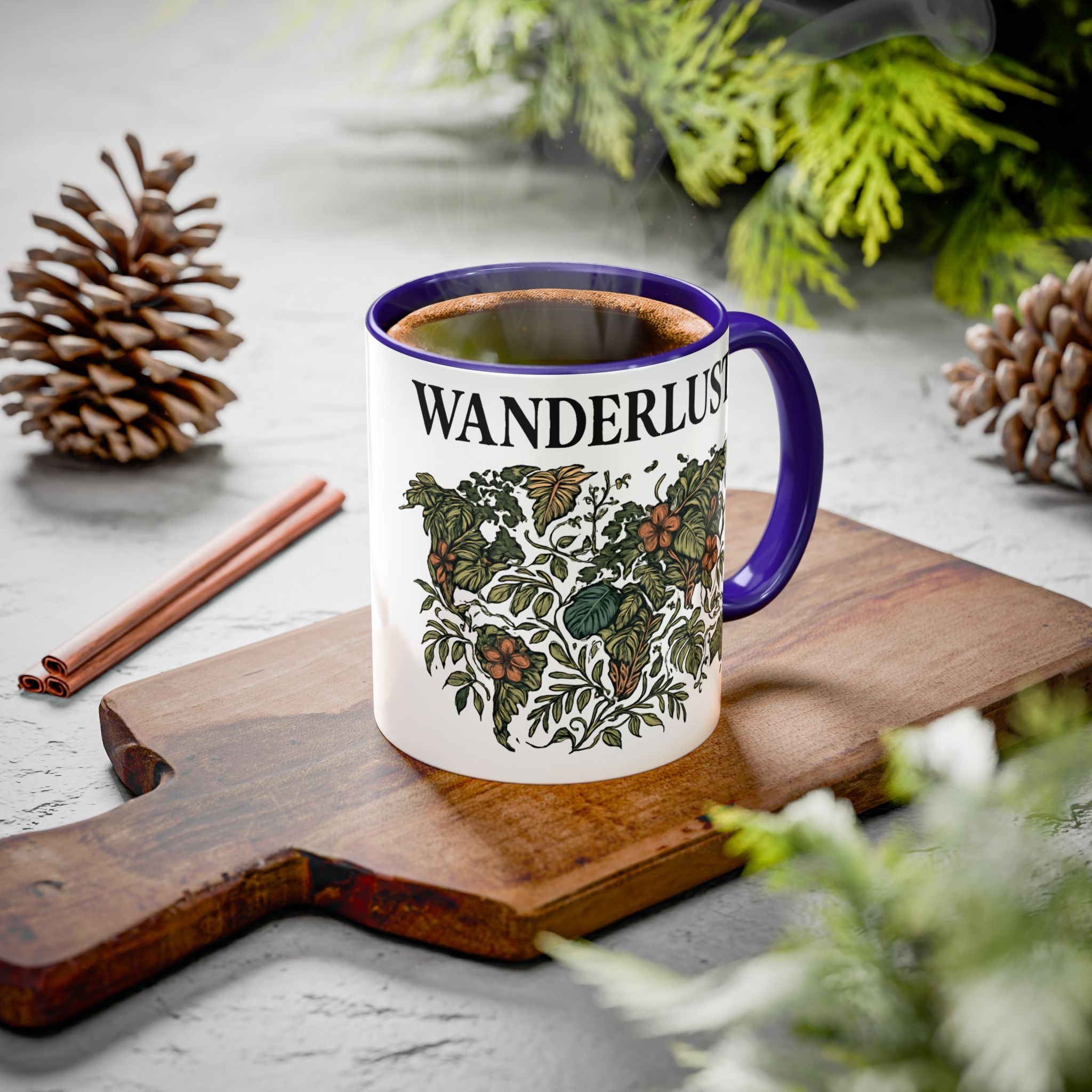 Wanderlust Floral Travel Mug — 11oz/15oz Ceramic Coffee Cup