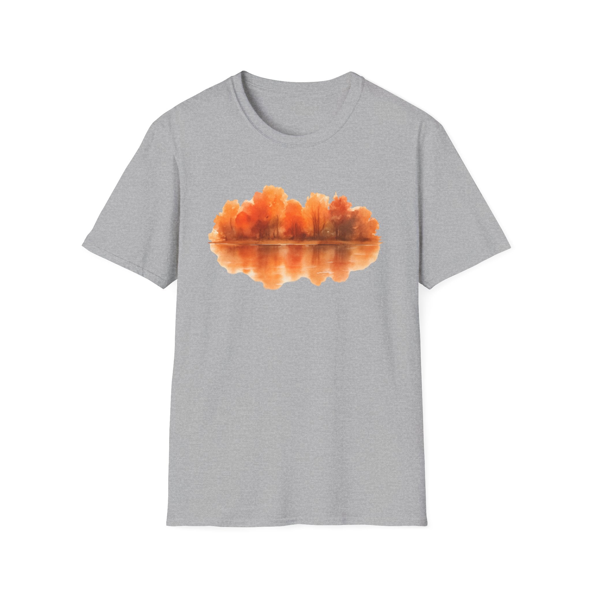 Autumn Lake Reflection T-Shirt — Orange Fall Trees Graphic Tee