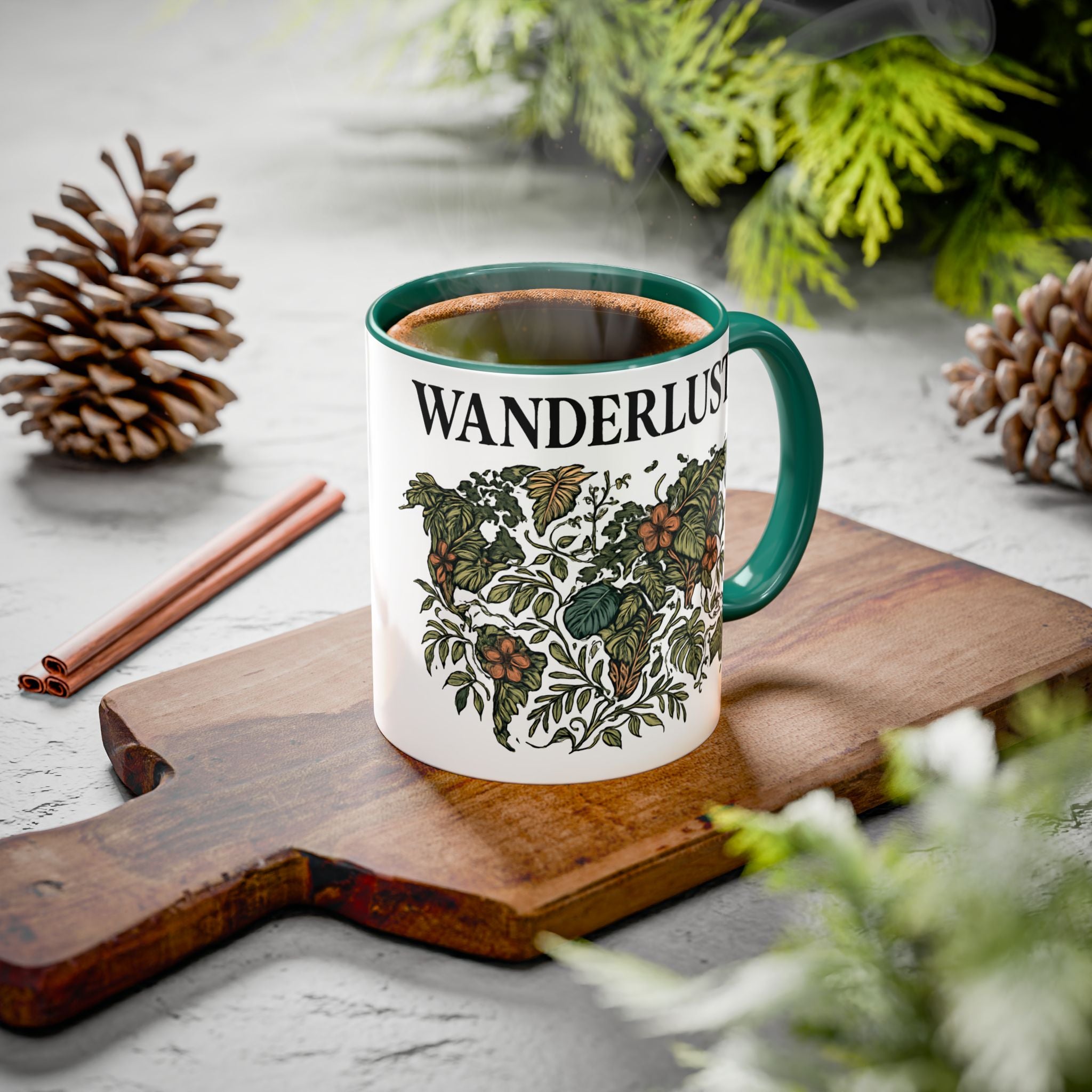 Wanderlust Floral Travel Mug — 11oz/15oz Ceramic Coffee Cup