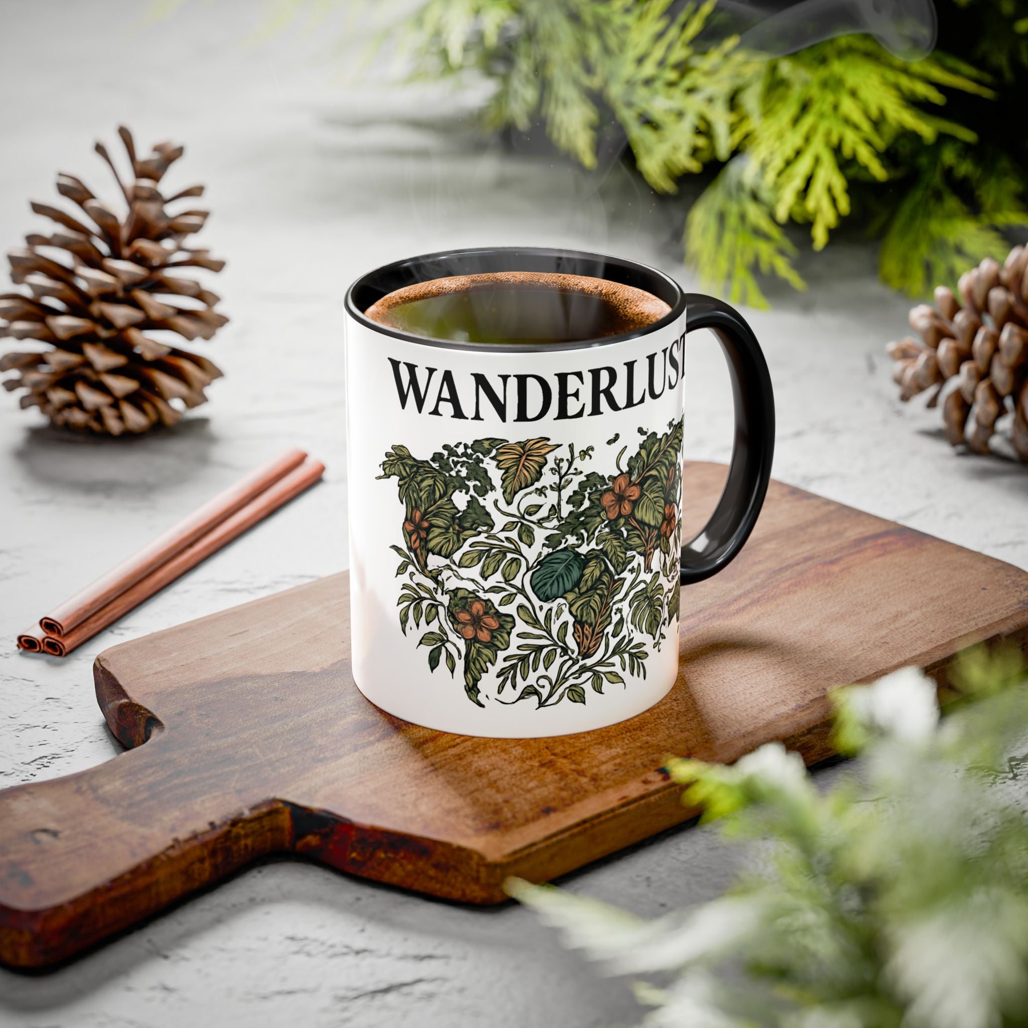 Wanderlust Floral Travel Mug — 11oz/15oz Ceramic Coffee Cup