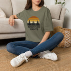 Adventure Awaits T-Shirt — Retro Sunset Forest Graphic Tee