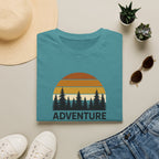 Adventure Awaits T-Shirt — Retro Sunset Forest Graphic Tee