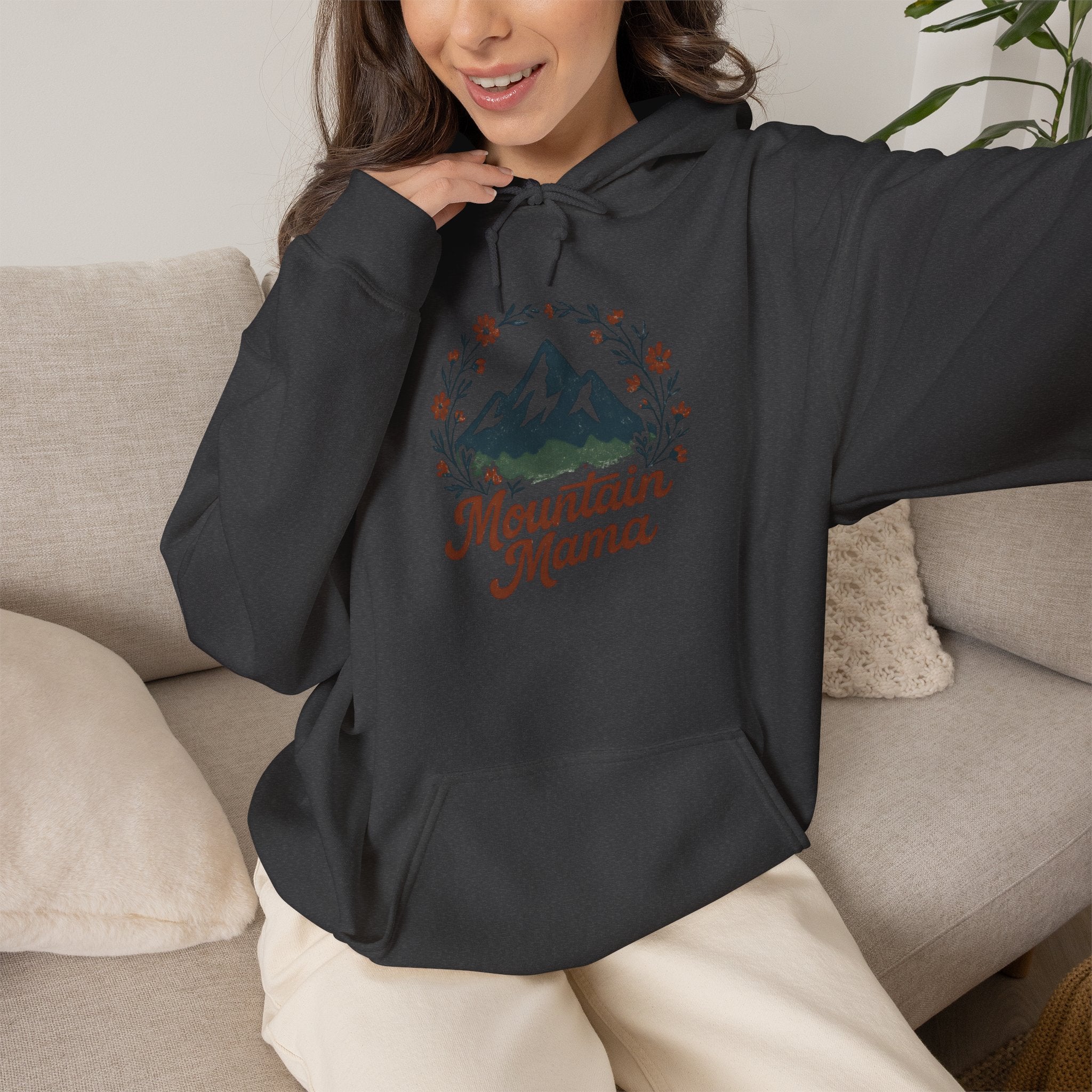 Mountain Mama Hoodie — Floral Mountain Graphic Pullover for Outdoor Moms