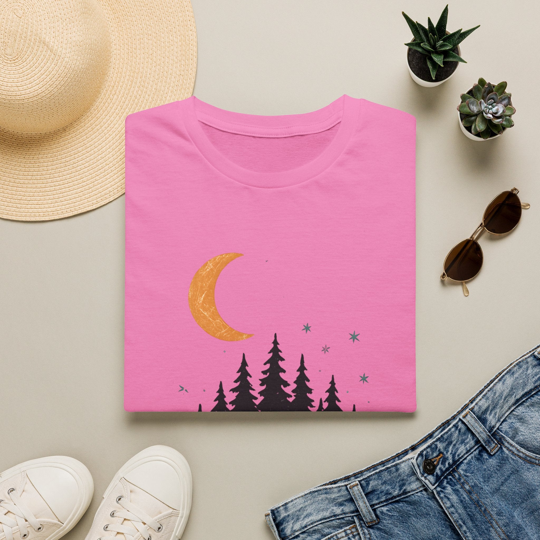 T-Shirt: Retro Camper Night Moon Tee — Forest Van Camping Graphic