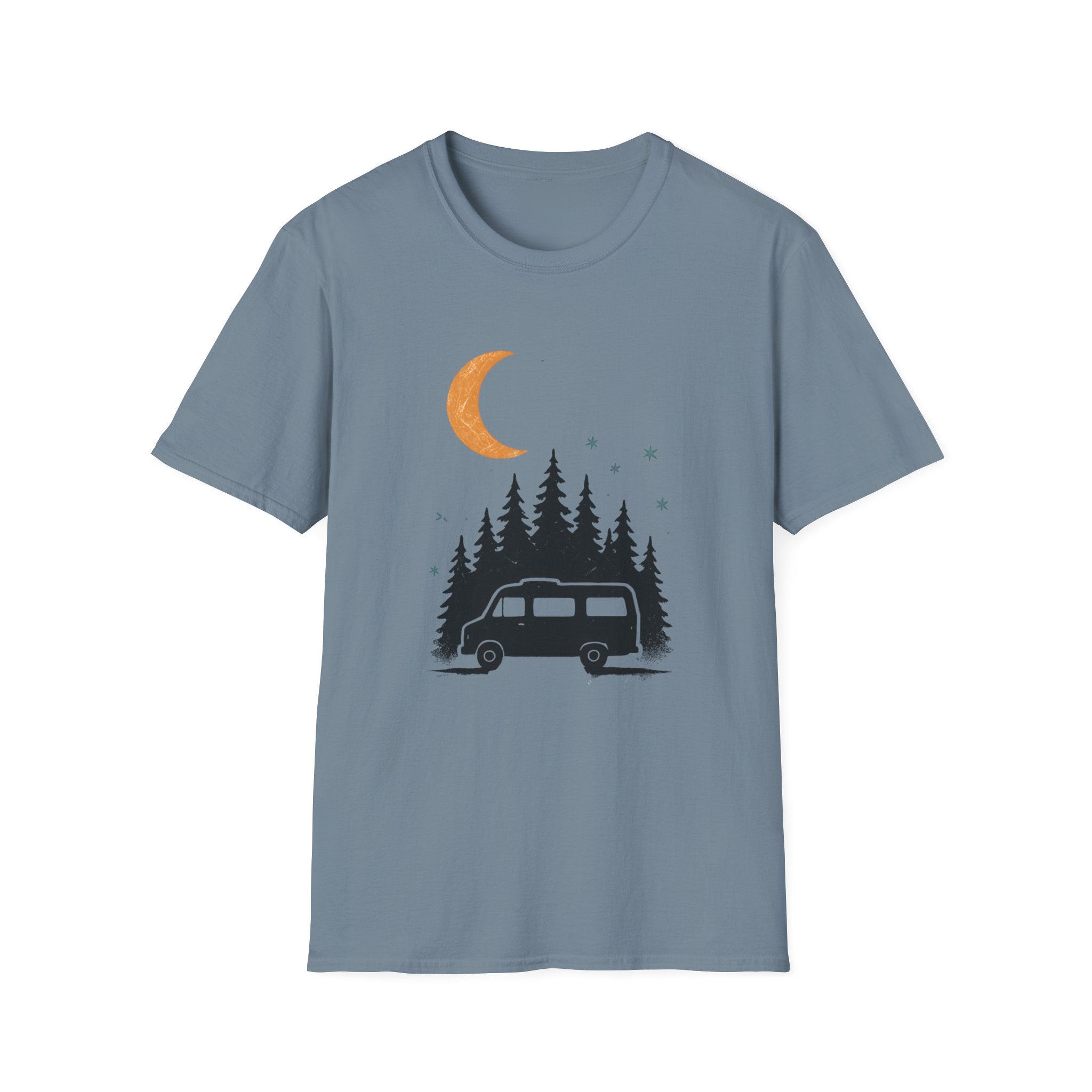 T-Shirt: Retro Camper Night Moon Tee — Forest Van Camping Graphic