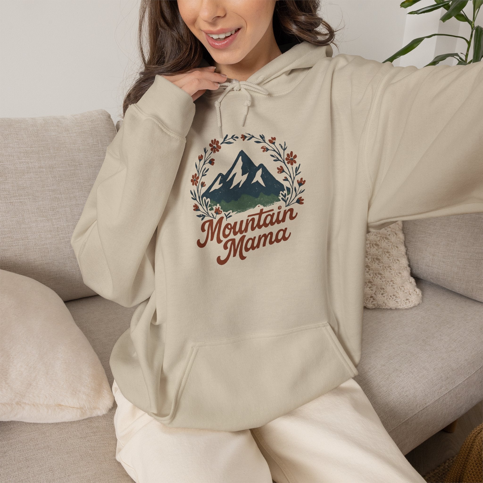 Mountain Mama Hoodie — Floral Mountain Graphic Pullover for Outdoor Moms
