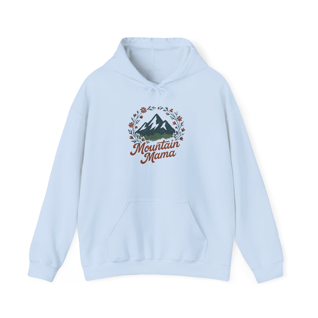 Mountain Mama Hoodie — Floral Mountain Graphic Pullover for Outdoor Moms