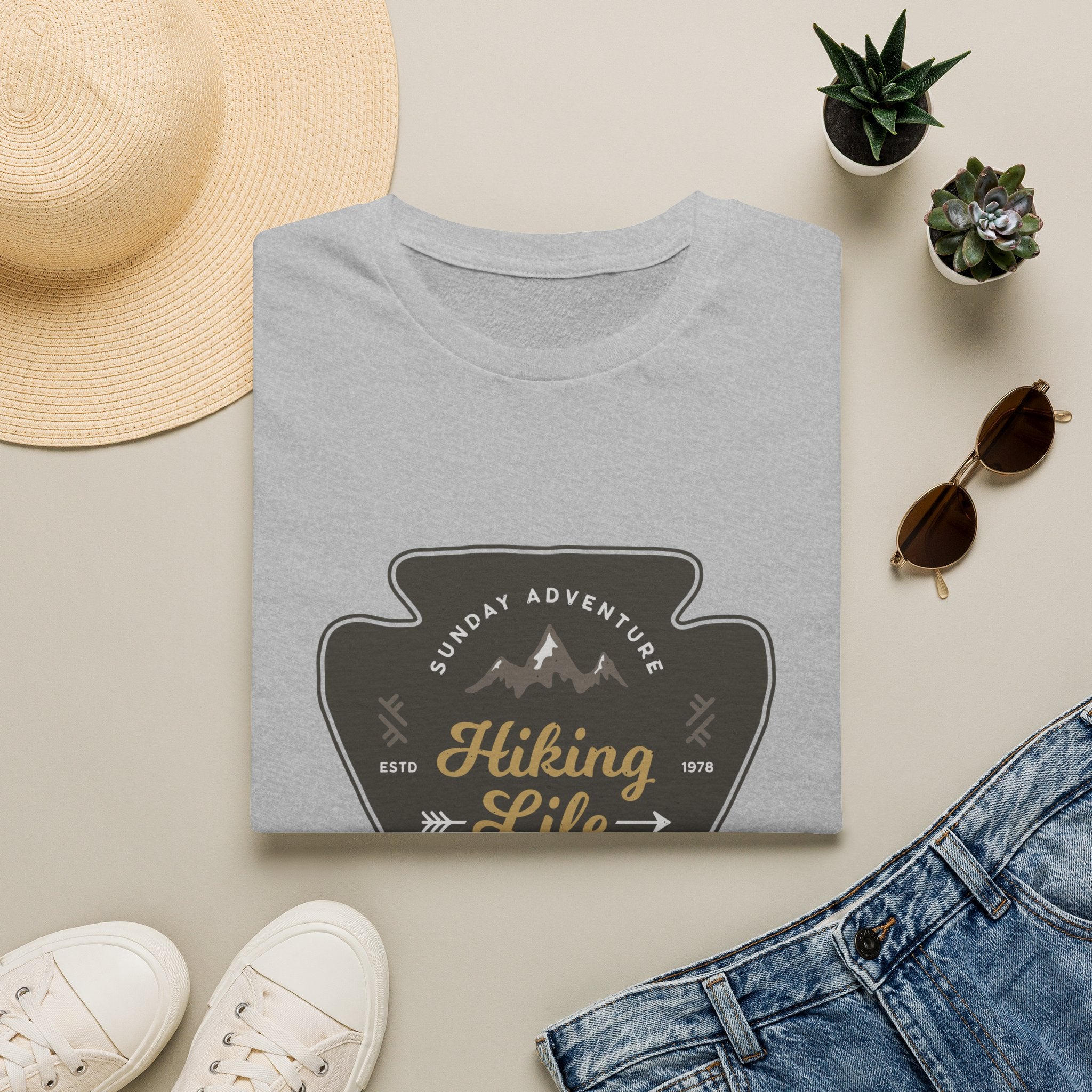 Hiking Life Graphic T-Shirt — Sunday Adventure Mountain Badge Tee