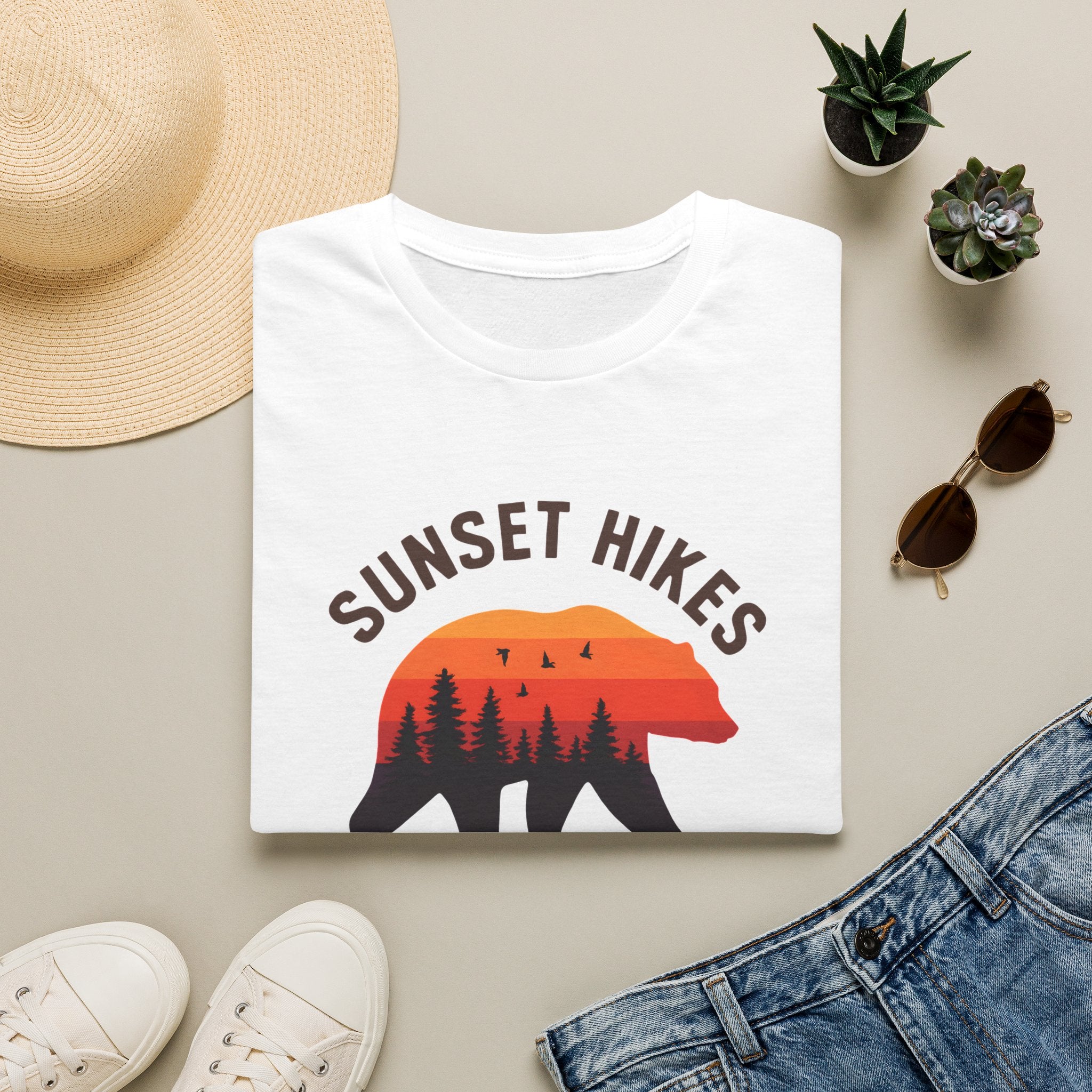 Sunset Hikes T-Shirt — Bear Silhouette Mountain Sunset Tee