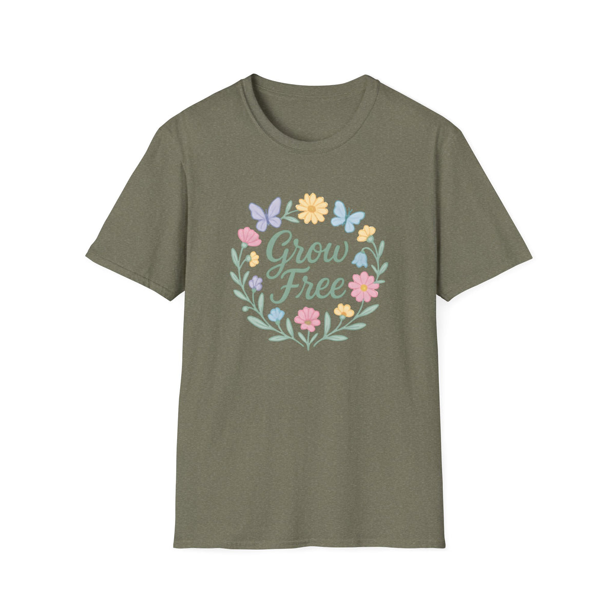 Grow Free Floral T-Shirt — Pastel Garden Butterfly Tee