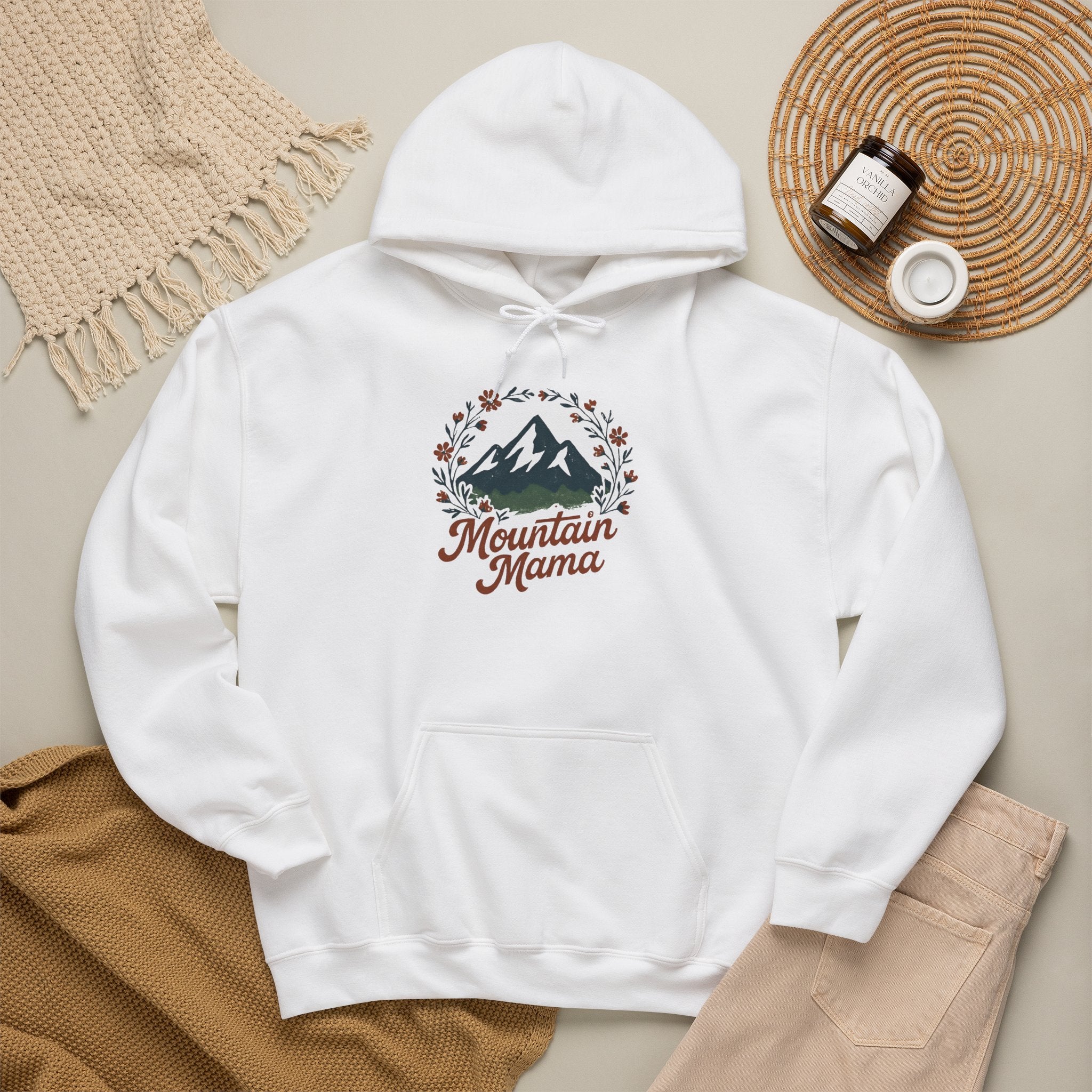 Mountain Mama Hoodie — Floral Mountain Graphic Pullover for Outdoor Moms