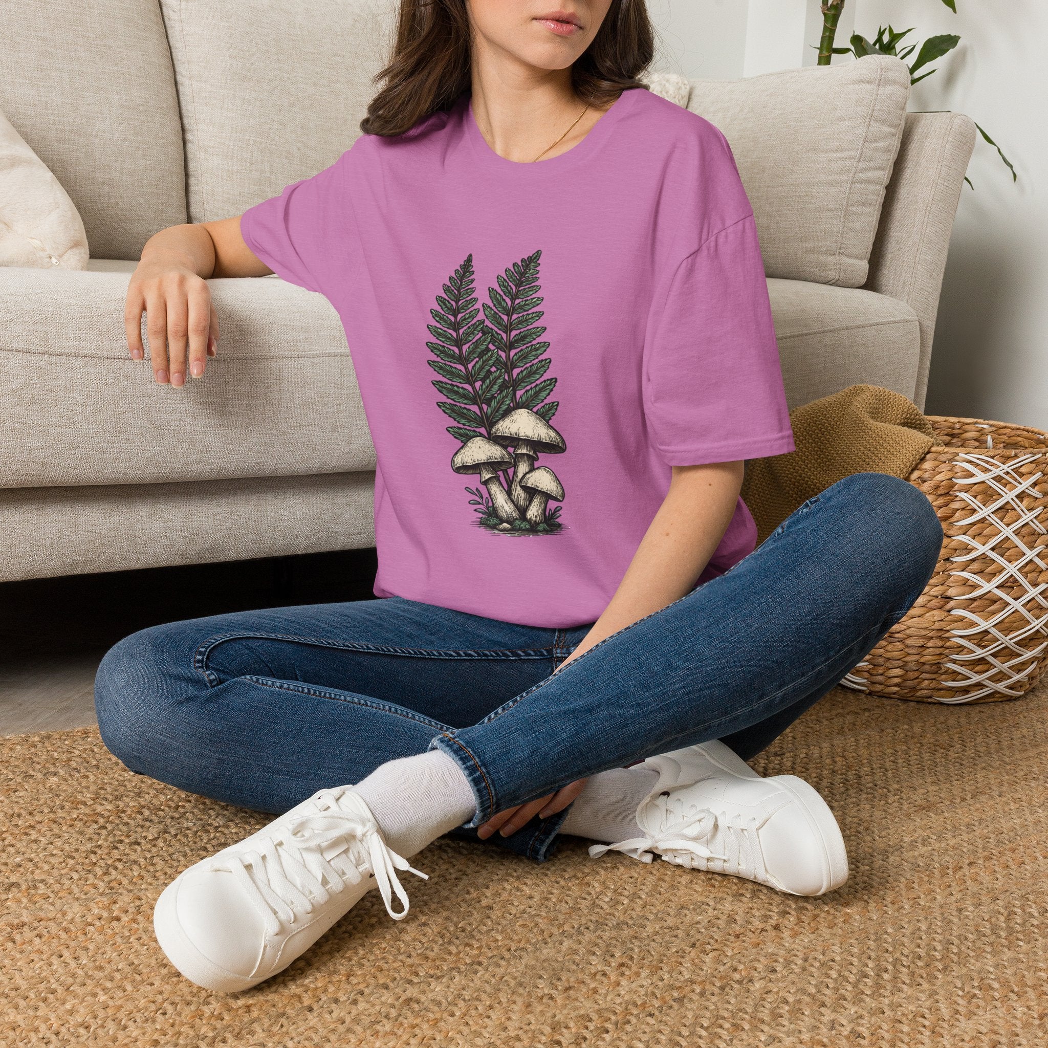 Fern & Mushroom Botanical Tee — Nature-Inspired Graphic T-Shirt