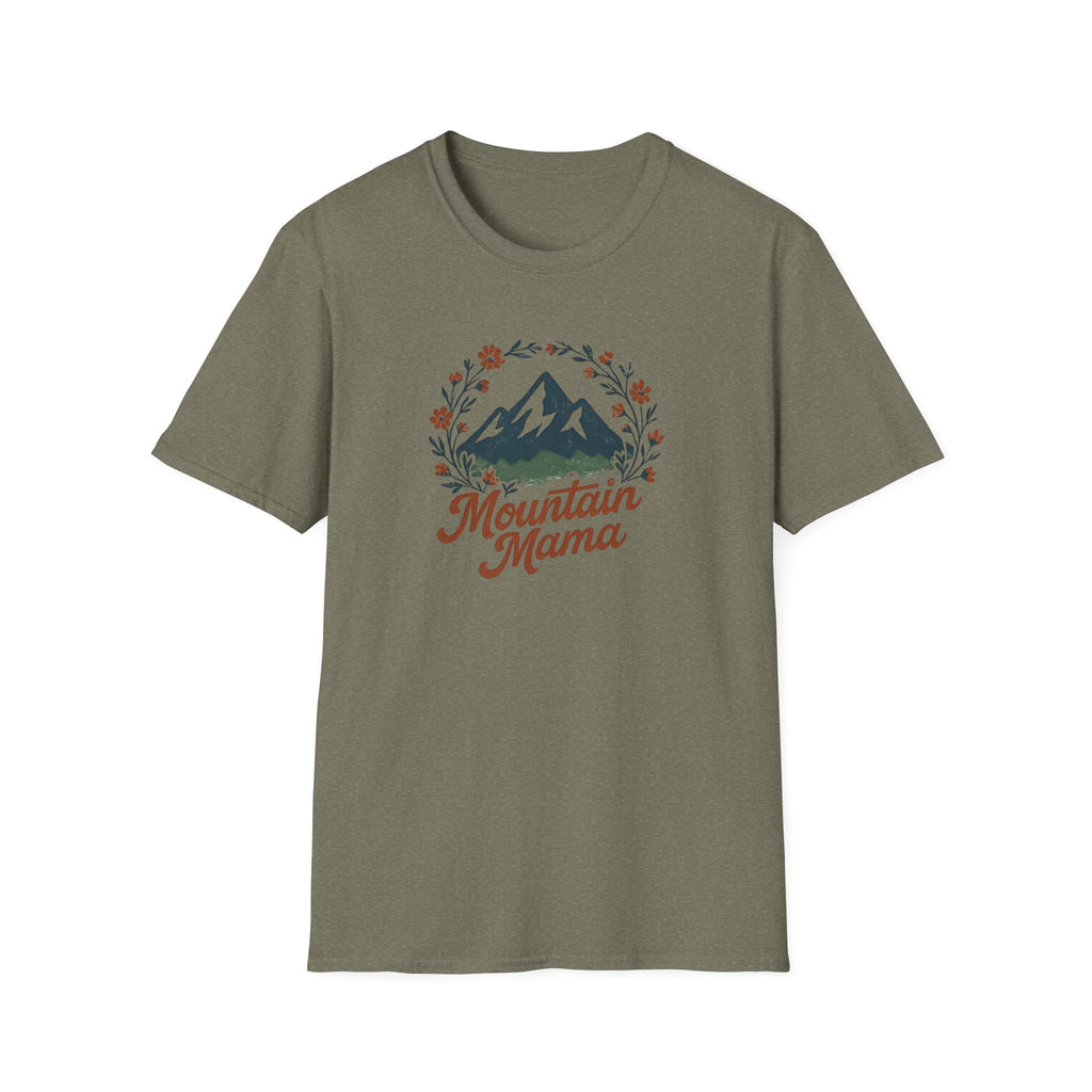 Mountain Mama T-Shirt — Floral Mountain Graphic Tee for Outdoor Moms