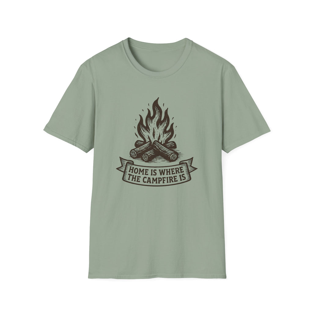 Campfire Graphic T-Shirt — "Home Is Where the Campfire Is" Outdoor Tee