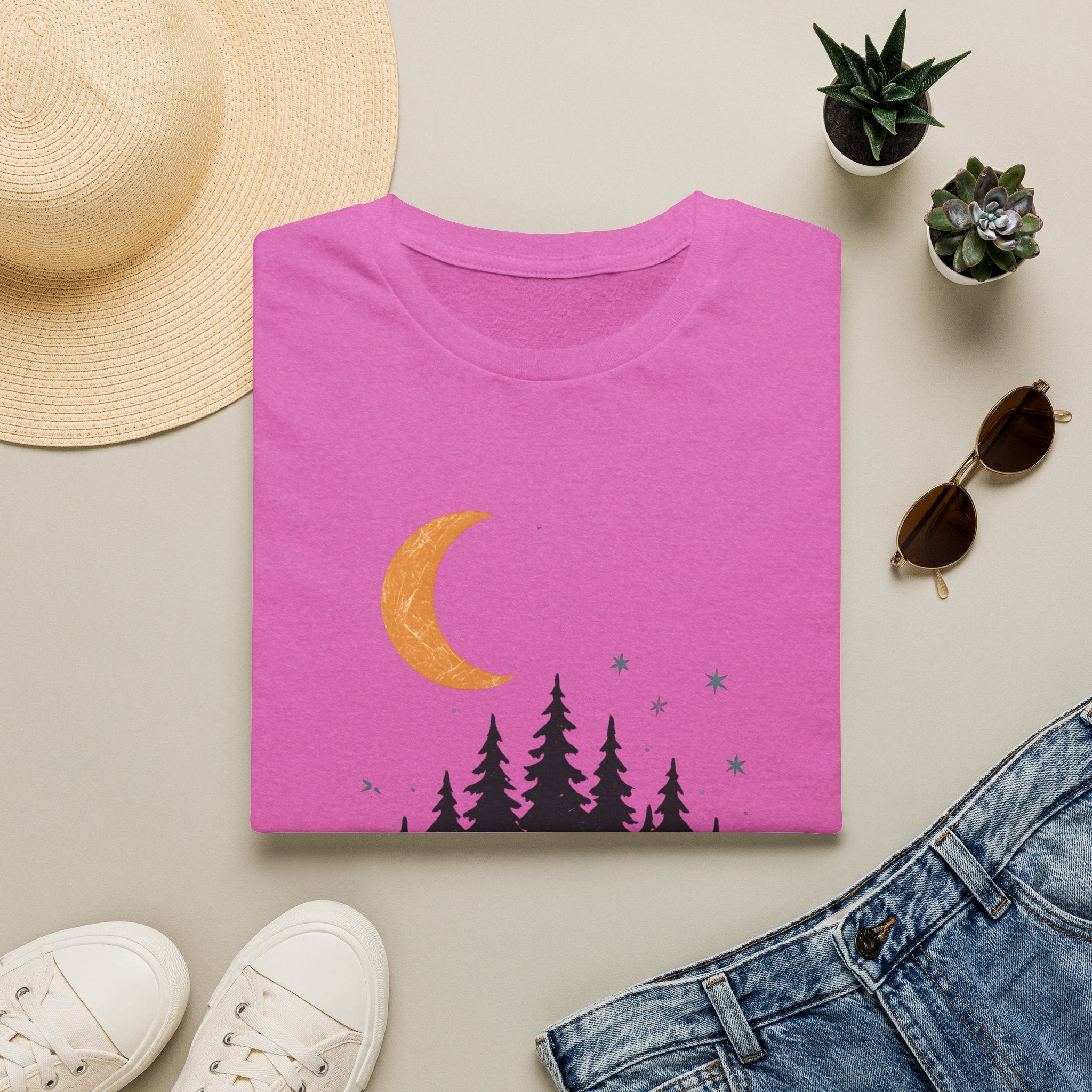 T-Shirt: Retro Camper Night Moon Tee — Forest Van Camping Graphic