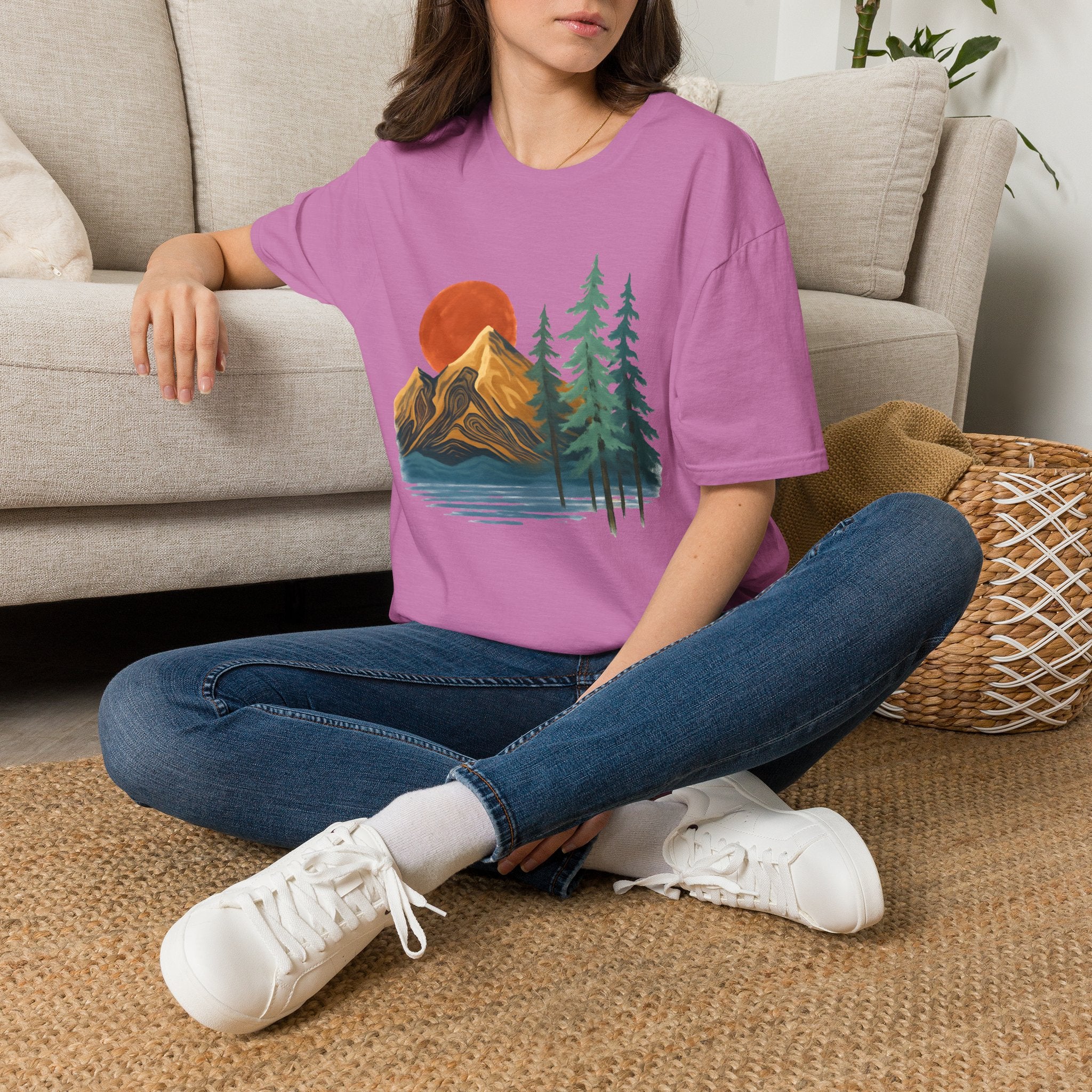 Mountain Sunset T-Shirt — Vintage Pine Forest Graphic