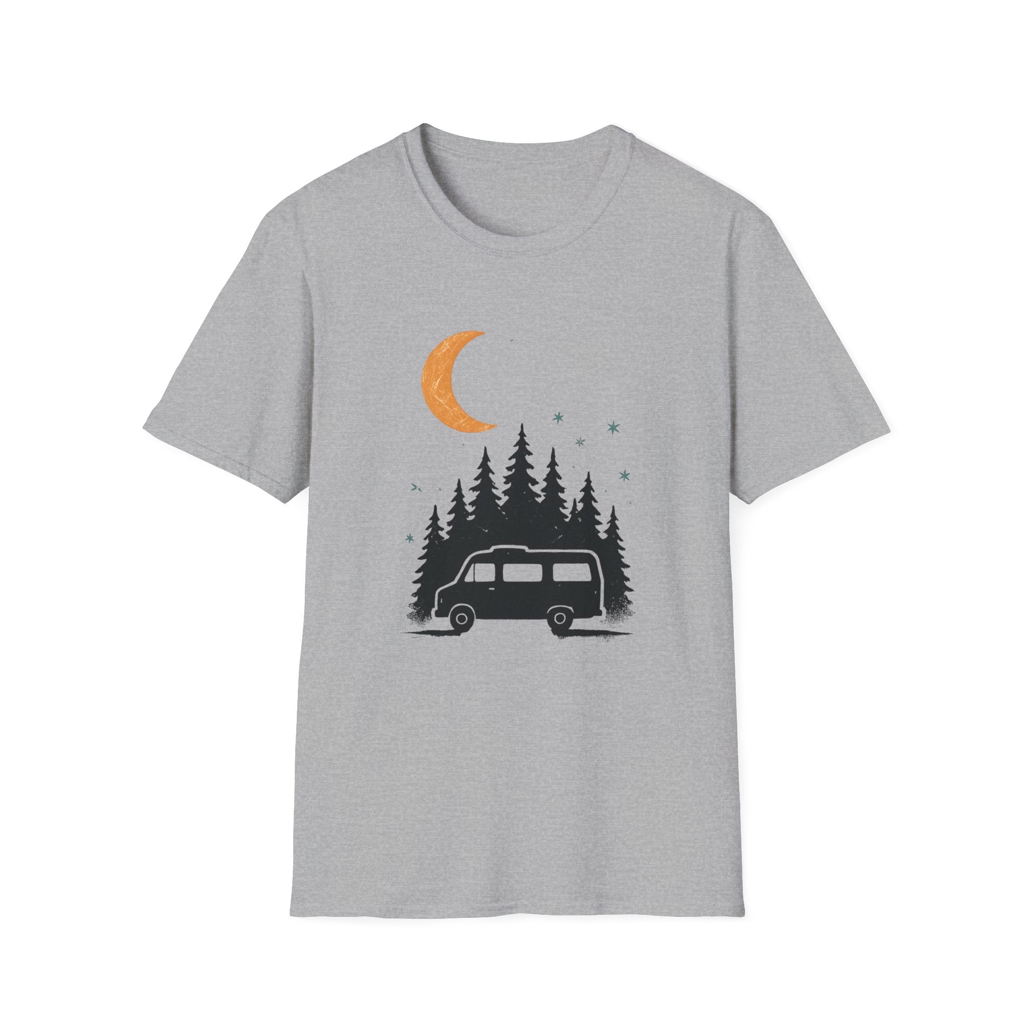 T-Shirt: Retro Camper Night Moon Tee — Forest Van Camping Graphic