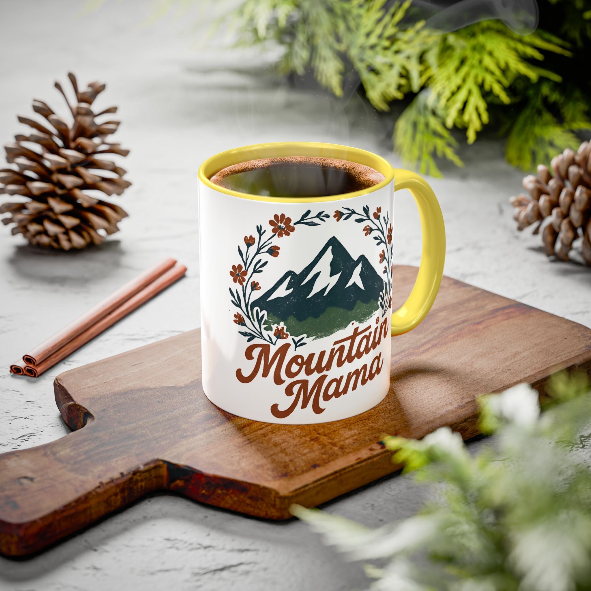 Mountain Mama Coffee Mug — 11oz & 15oz Floral Mountain Ceramic Mug