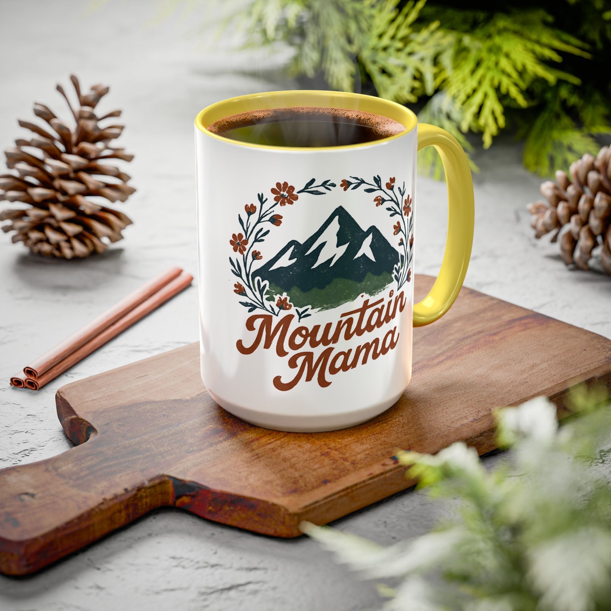 Mountain Mama Coffee Mug — 11oz & 15oz Floral Mountain Ceramic Mug