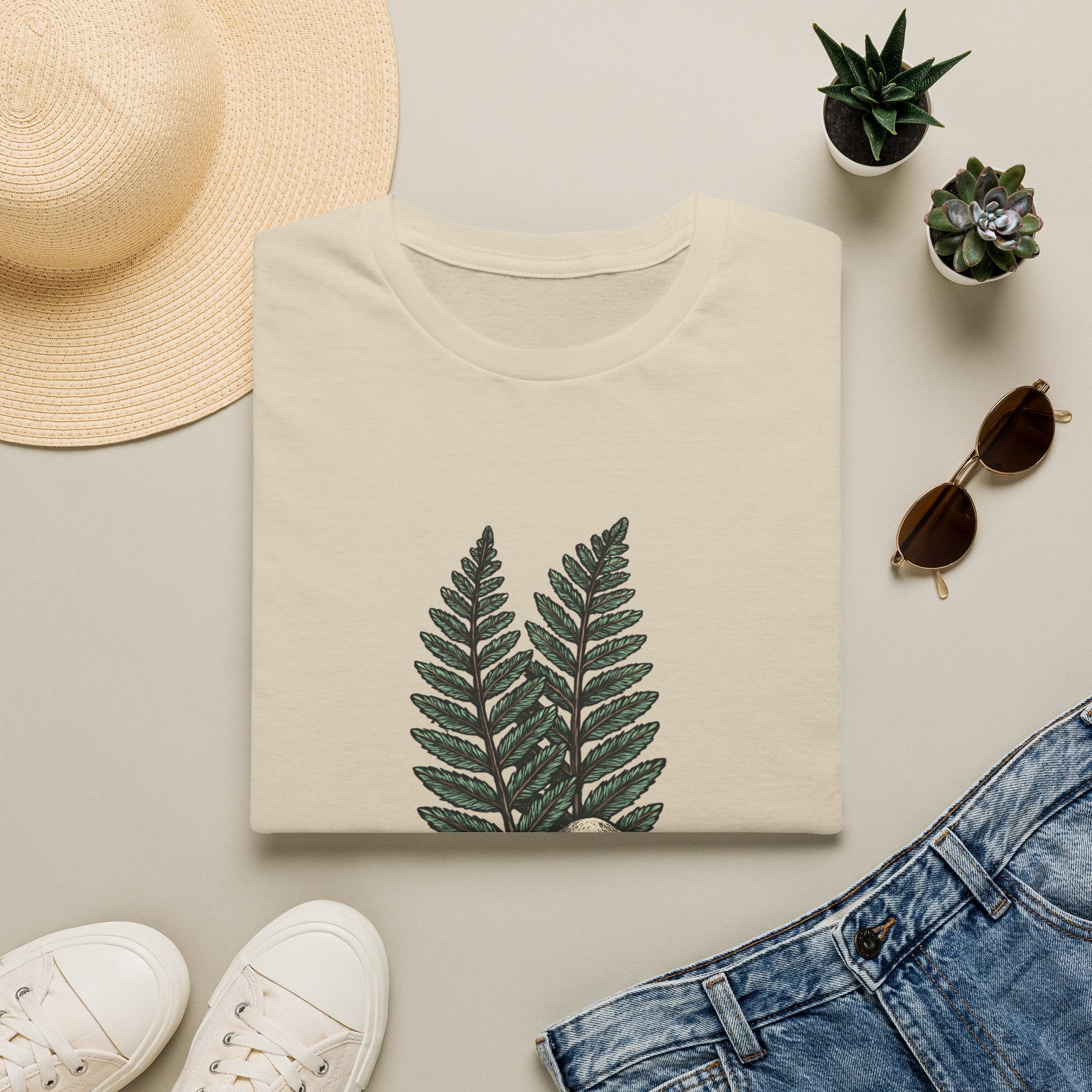 Fern & Mushroom Botanical Tee — Nature-Inspired Graphic T-Shirt
