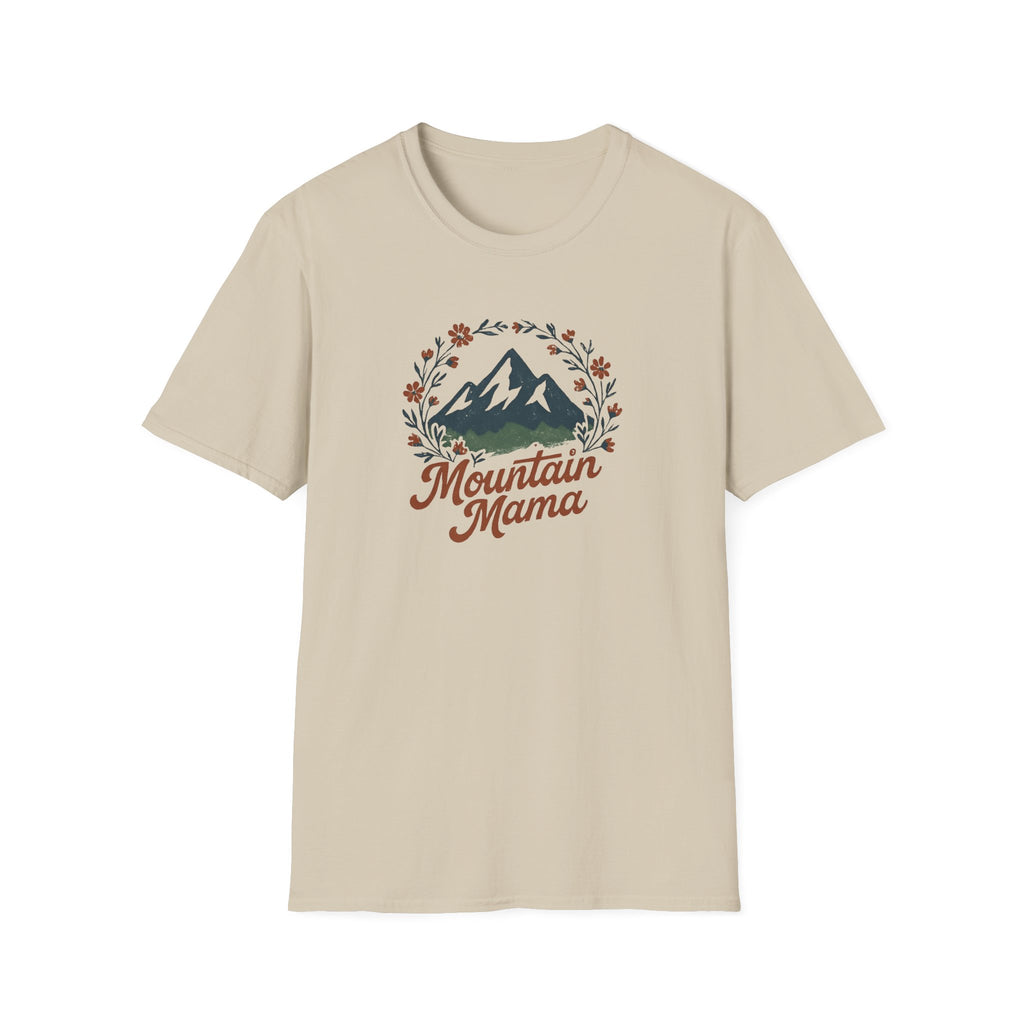 Mountain Mama T-Shirt — Floral Mountain Graphic Tee for Outdoor Moms