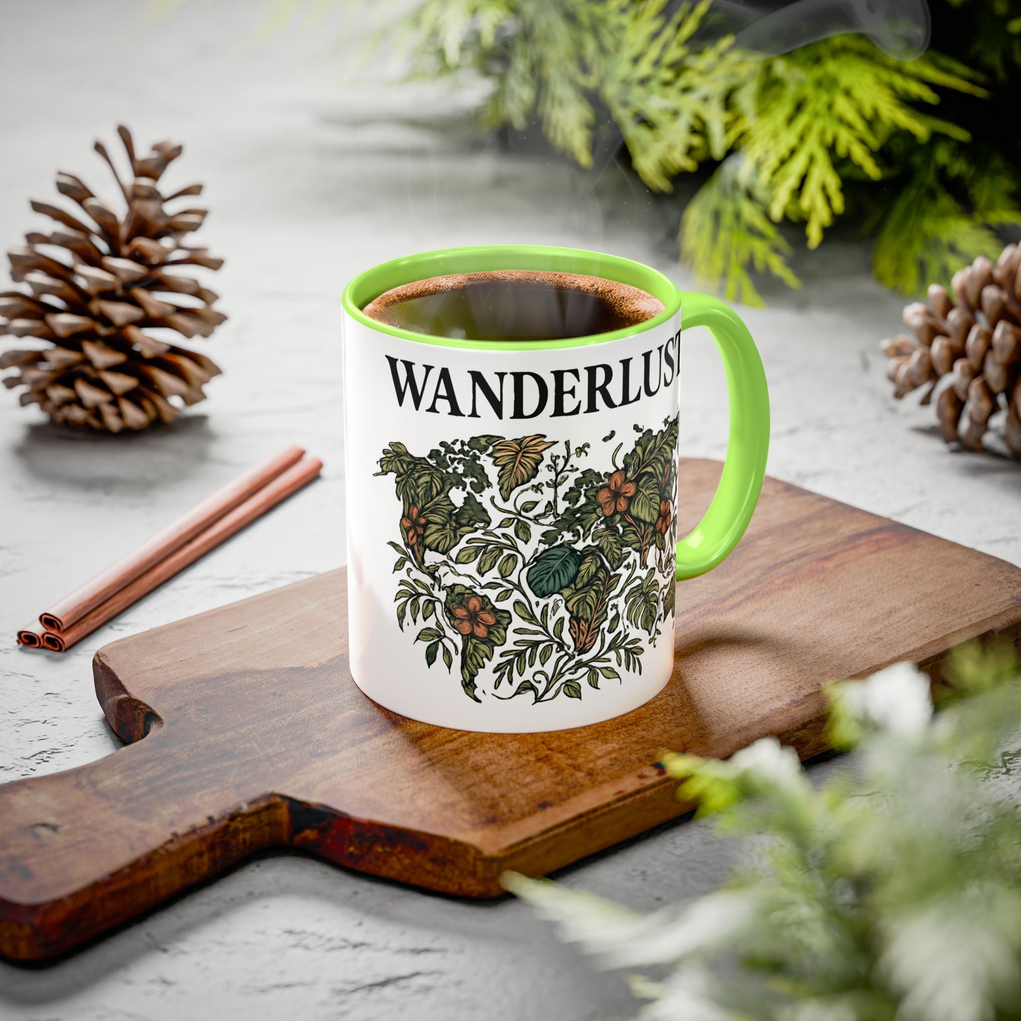 Wanderlust Floral Travel Mug — 11oz/15oz Ceramic Coffee Cup
